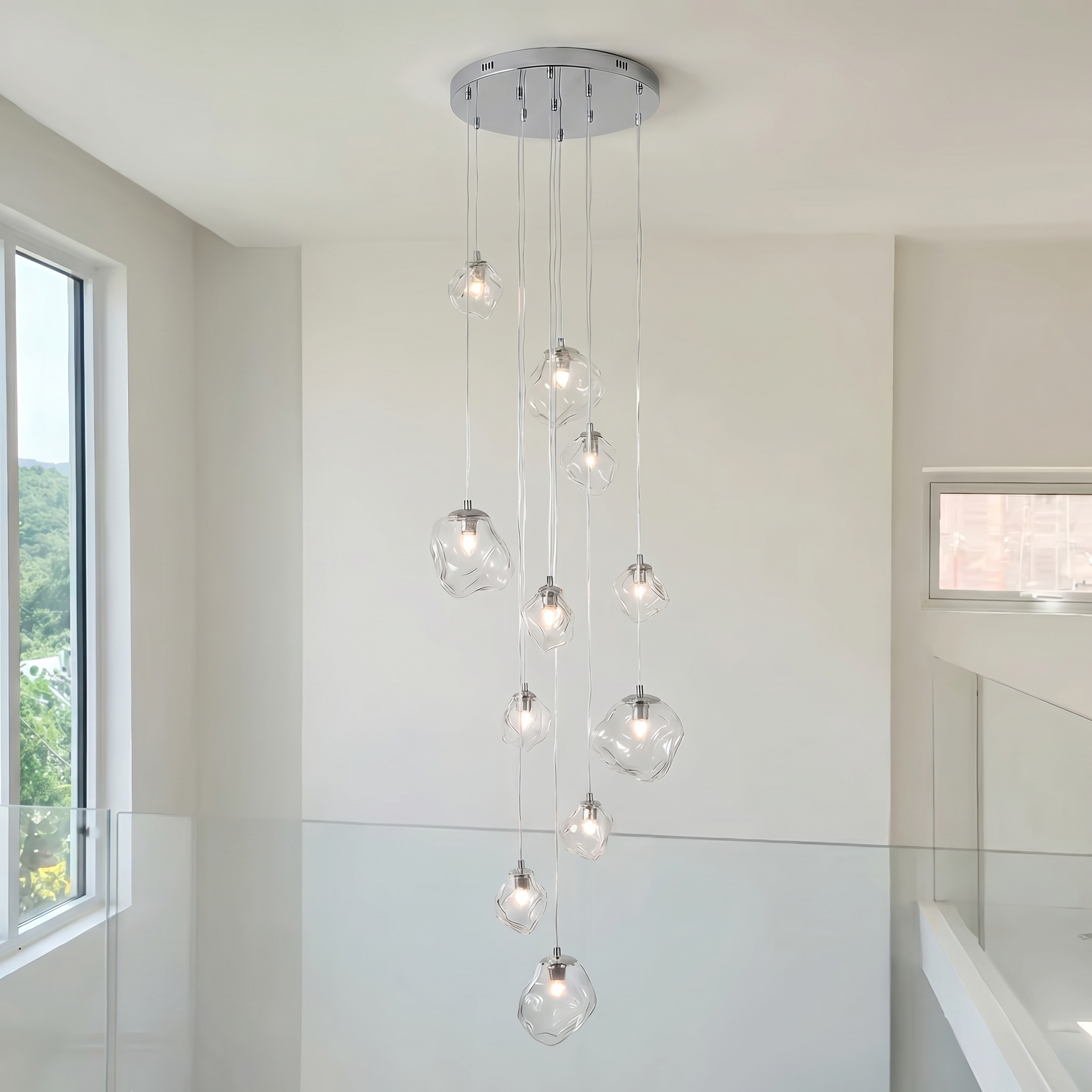 Staircase Chandelier for High Ceilings | Modern Glass Pendant Light | Kelvinum
