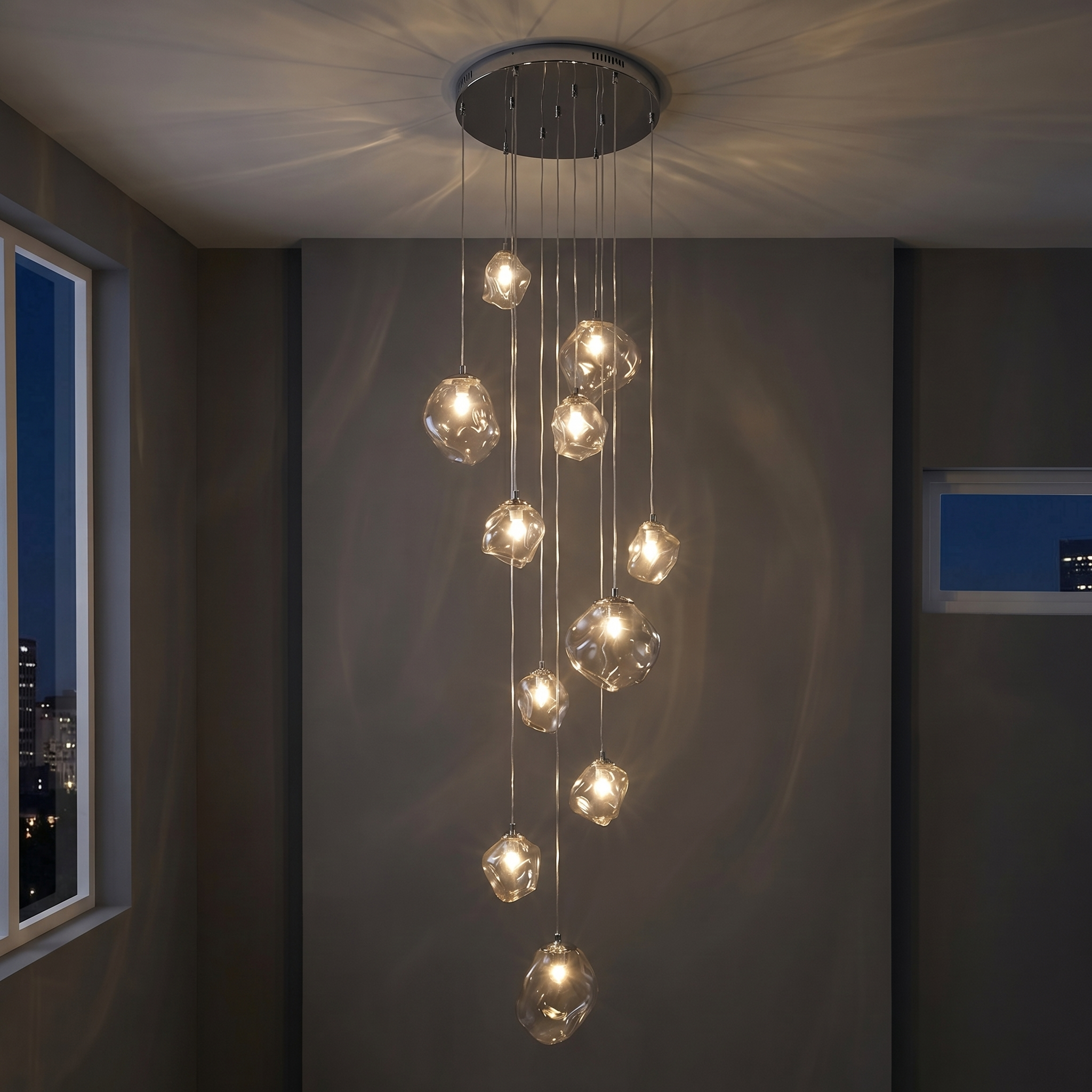 Staircase Chandelier for High Ceilings | Modern Glass Pendant Light | Kelvinum