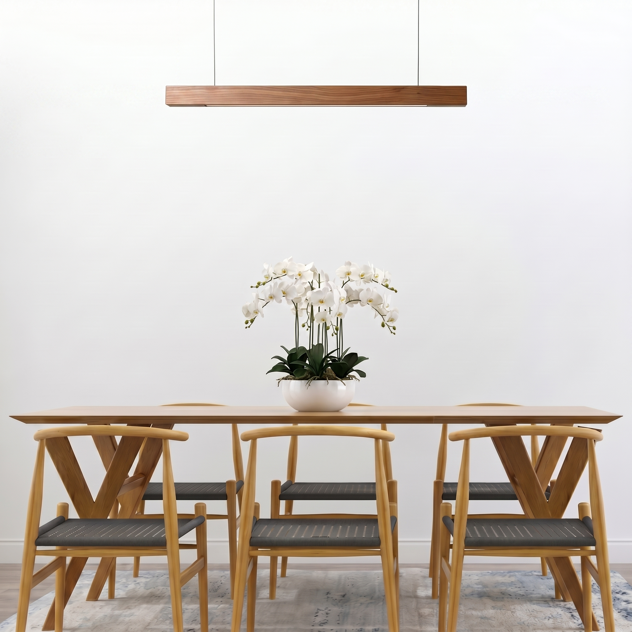Modern Linear Wood Pendant Light | LED Ceiling Lamp for Kitchen Island & Dining Table