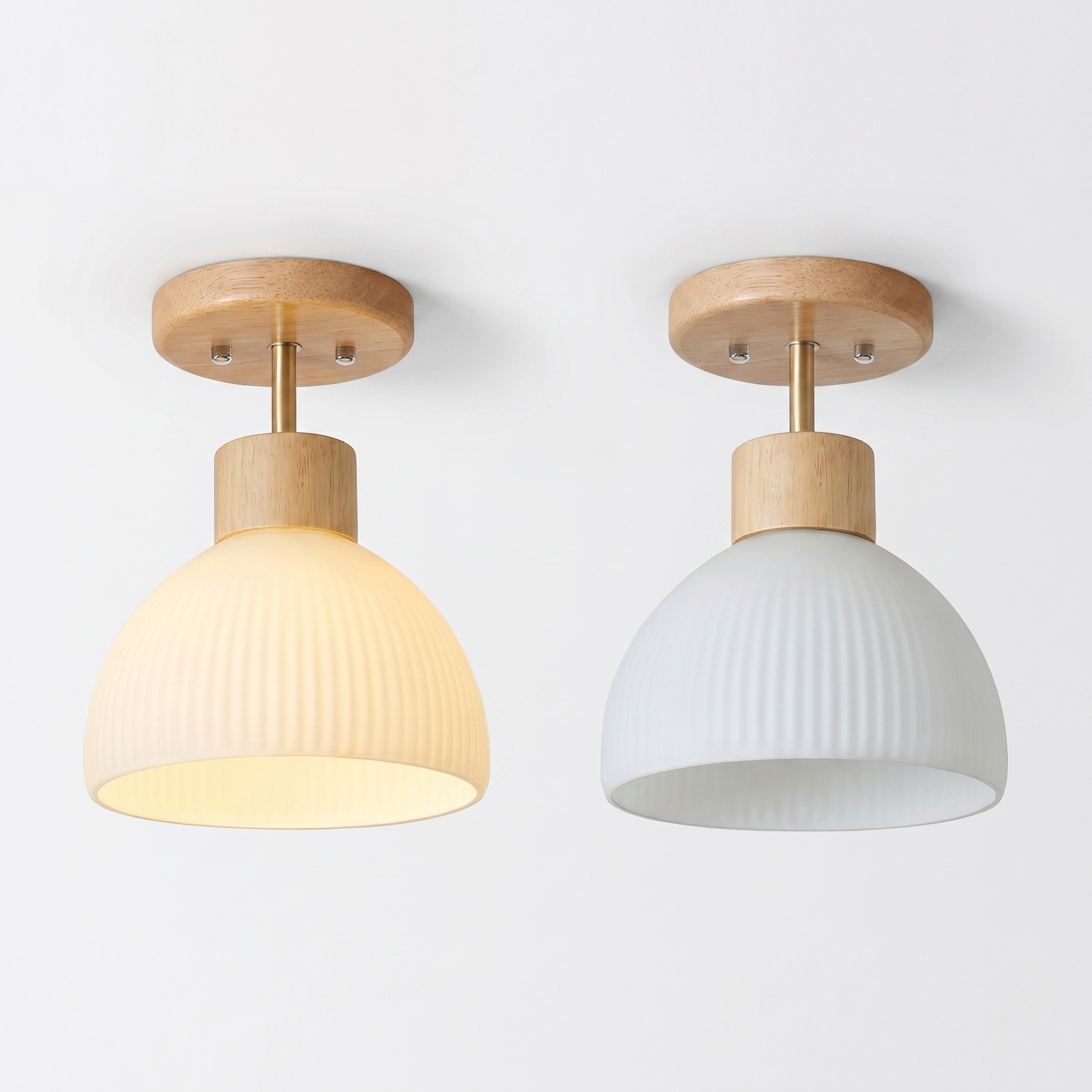 Modern Flush Mount Ceiling Light | Wood Glass Lamp for Hallway, Kitchen & Bedroom