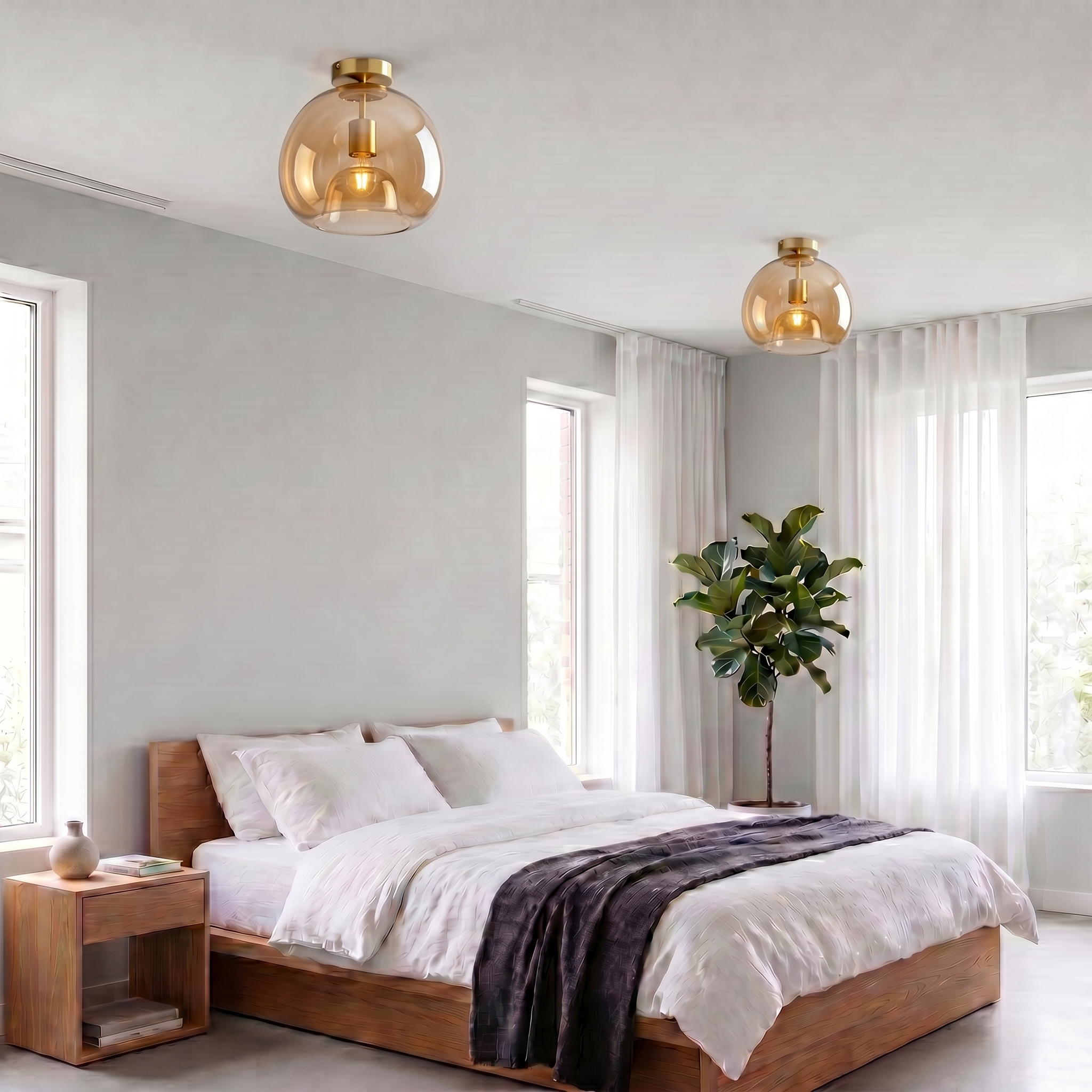 CopperGlow | Modern Glass Globe Ceiling Light | Flush Mount Lamp for Bedroom, Hallway & Entryway