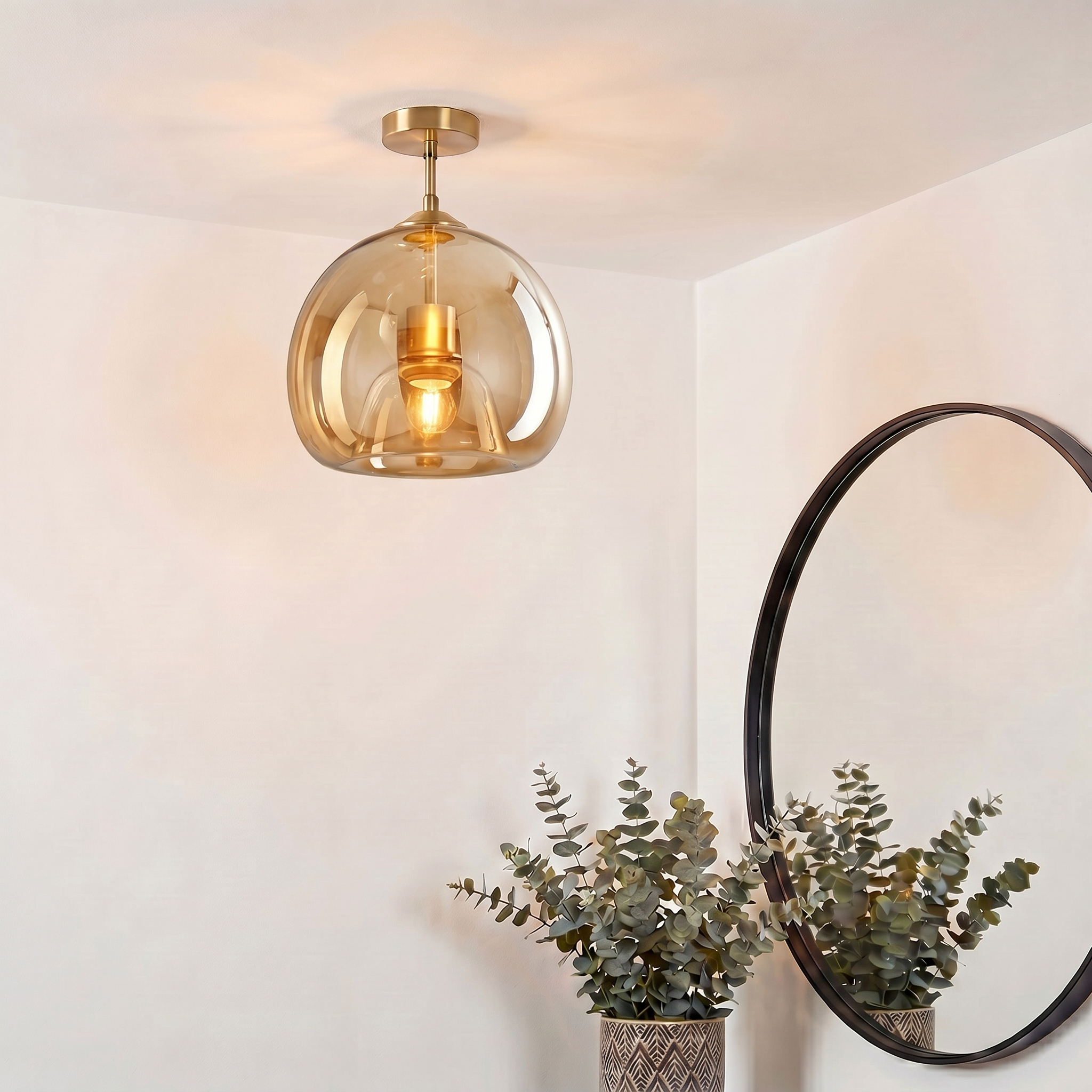 CopperGlow | Modern Glass Globe Ceiling Light | Flush Mount Lamp for Bedroom, Hallway & Entryway