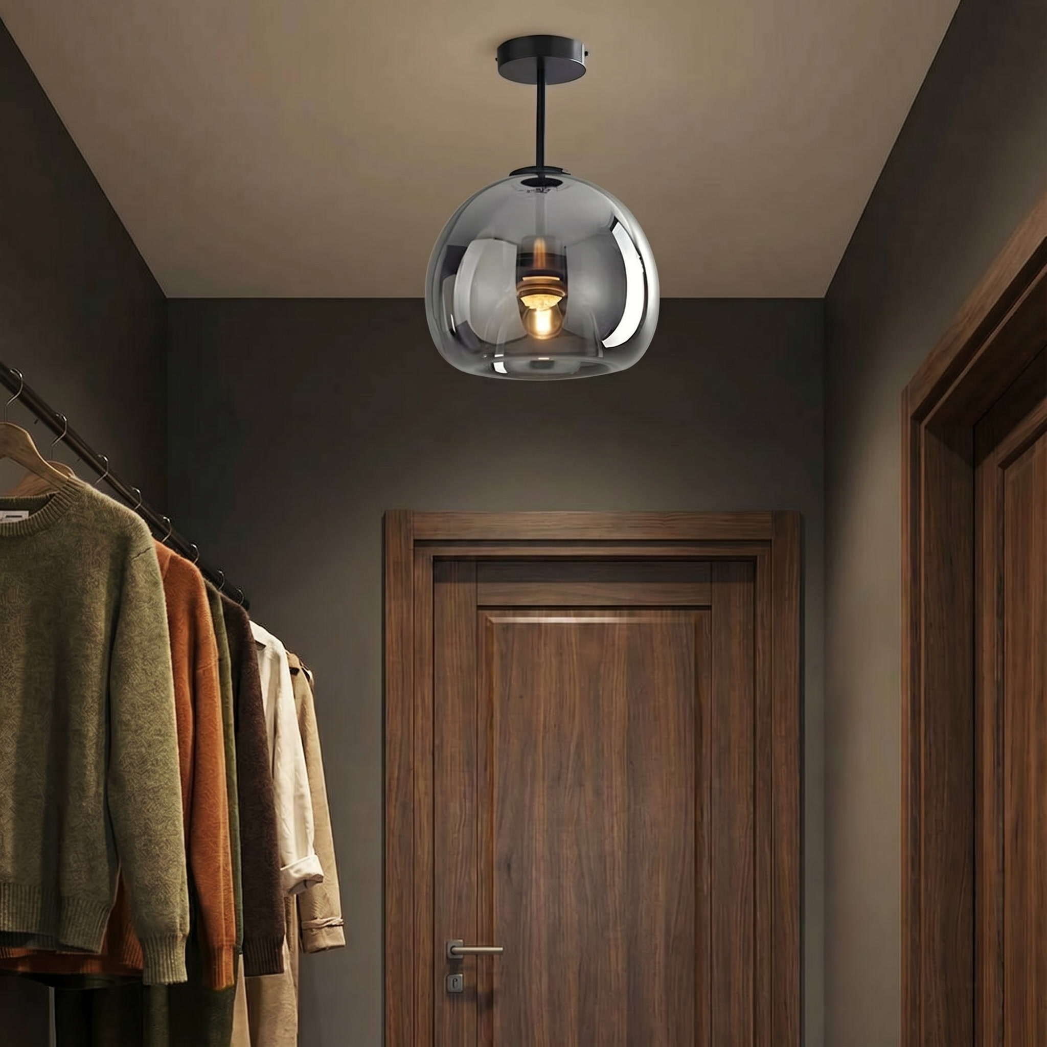 CopperGlow | Modern Glass Globe Ceiling Light | Flush Mount Lamp for Bedroom, Hallway & Entryway