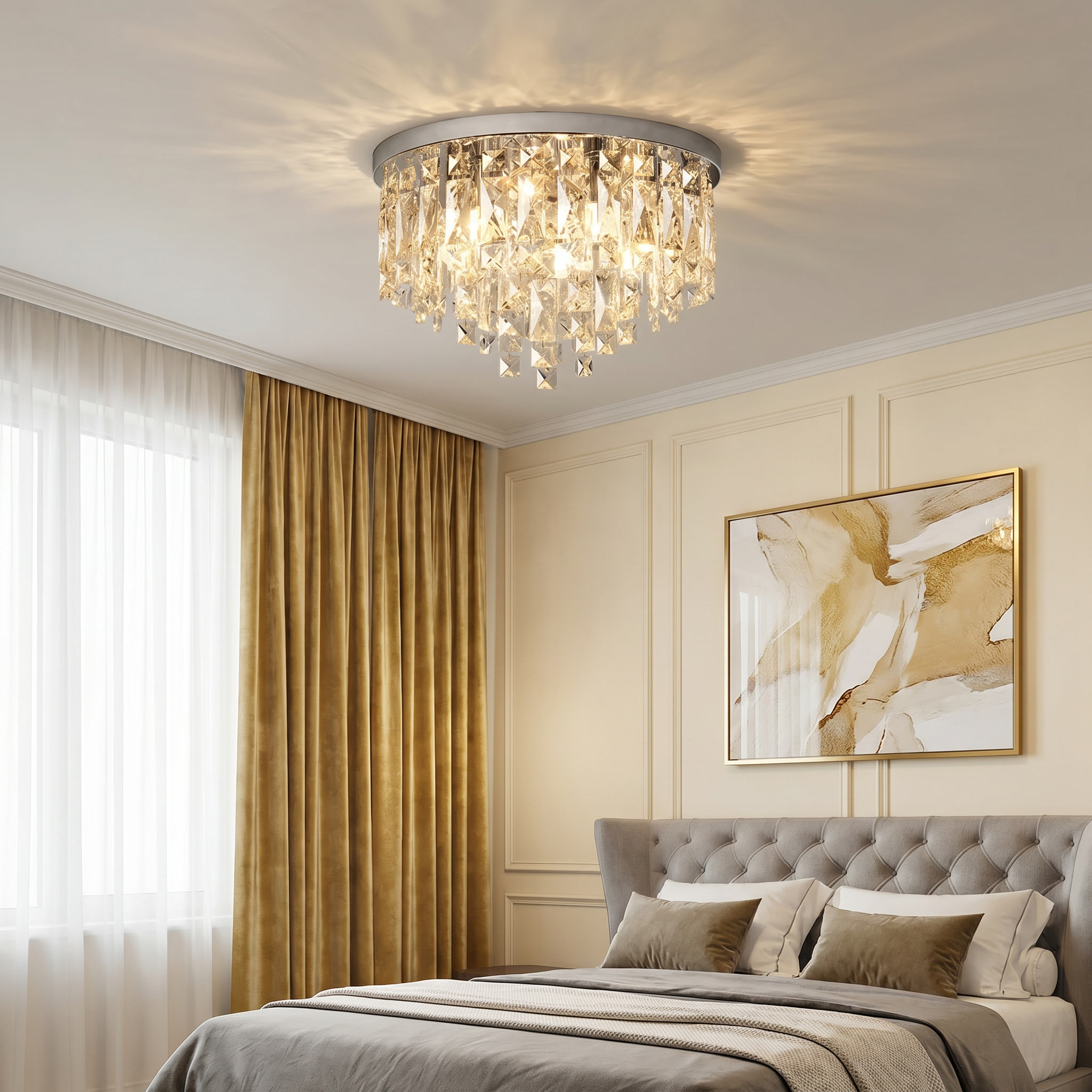 Luxury Crystal Flush Mount Chandelier – Ceiling Light for Bedroom, Hallway & Living Room