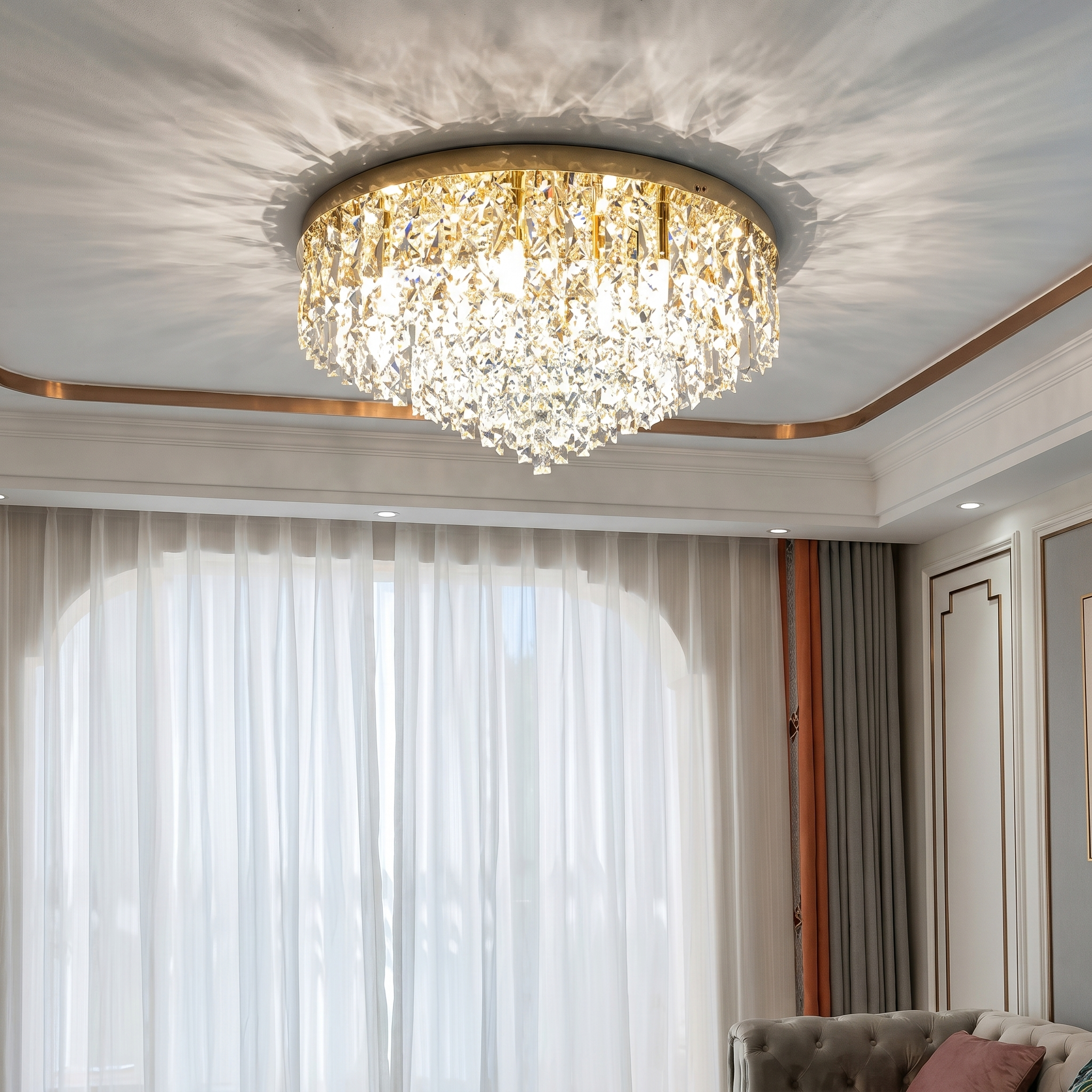 Luxury Crystal Flush Mount Chandelier – Ceiling Light for Bedroom, Hallway & Living Room