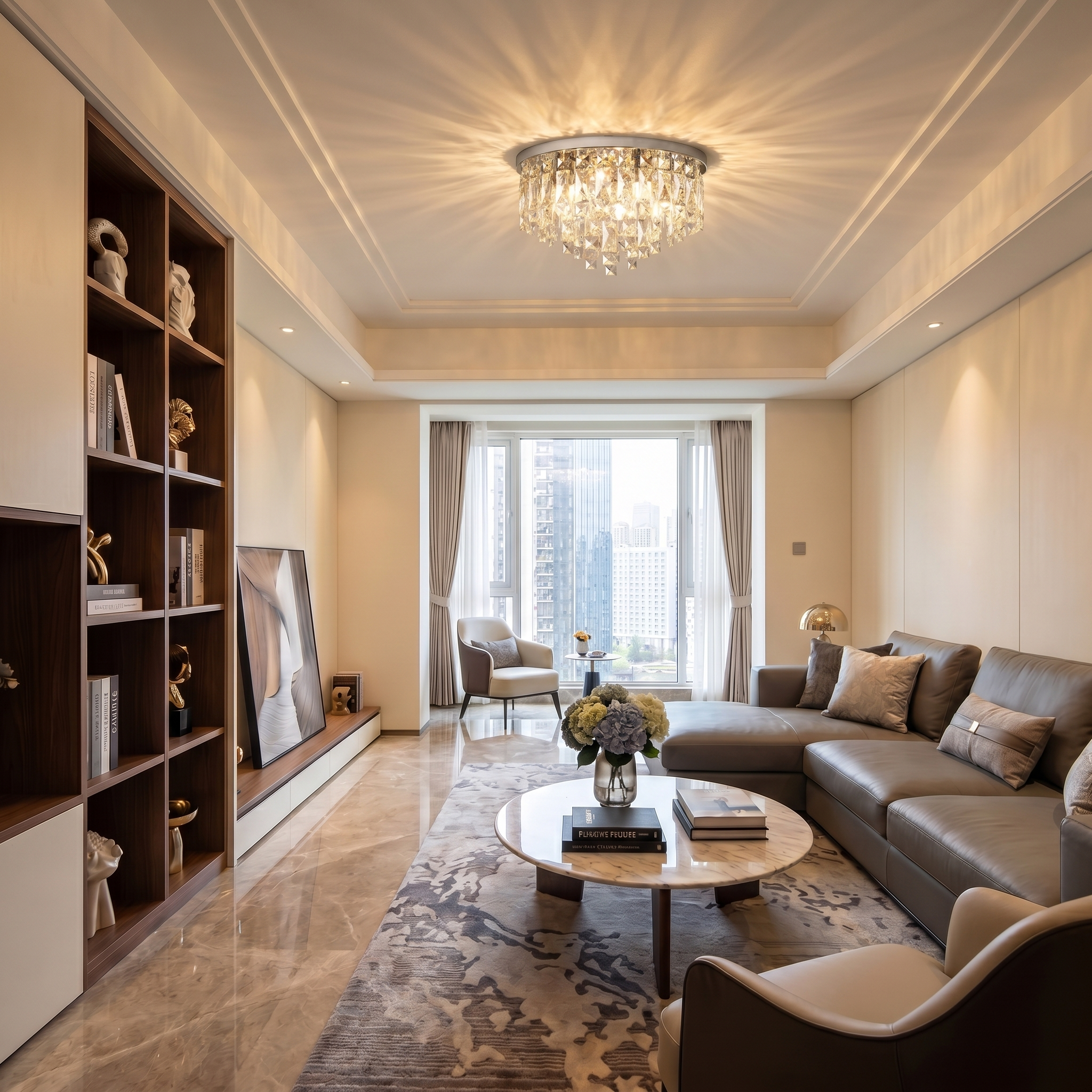 Luxury Crystal Flush Mount Chandelier – Ceiling Light for Bedroom, Hallway & Living Room