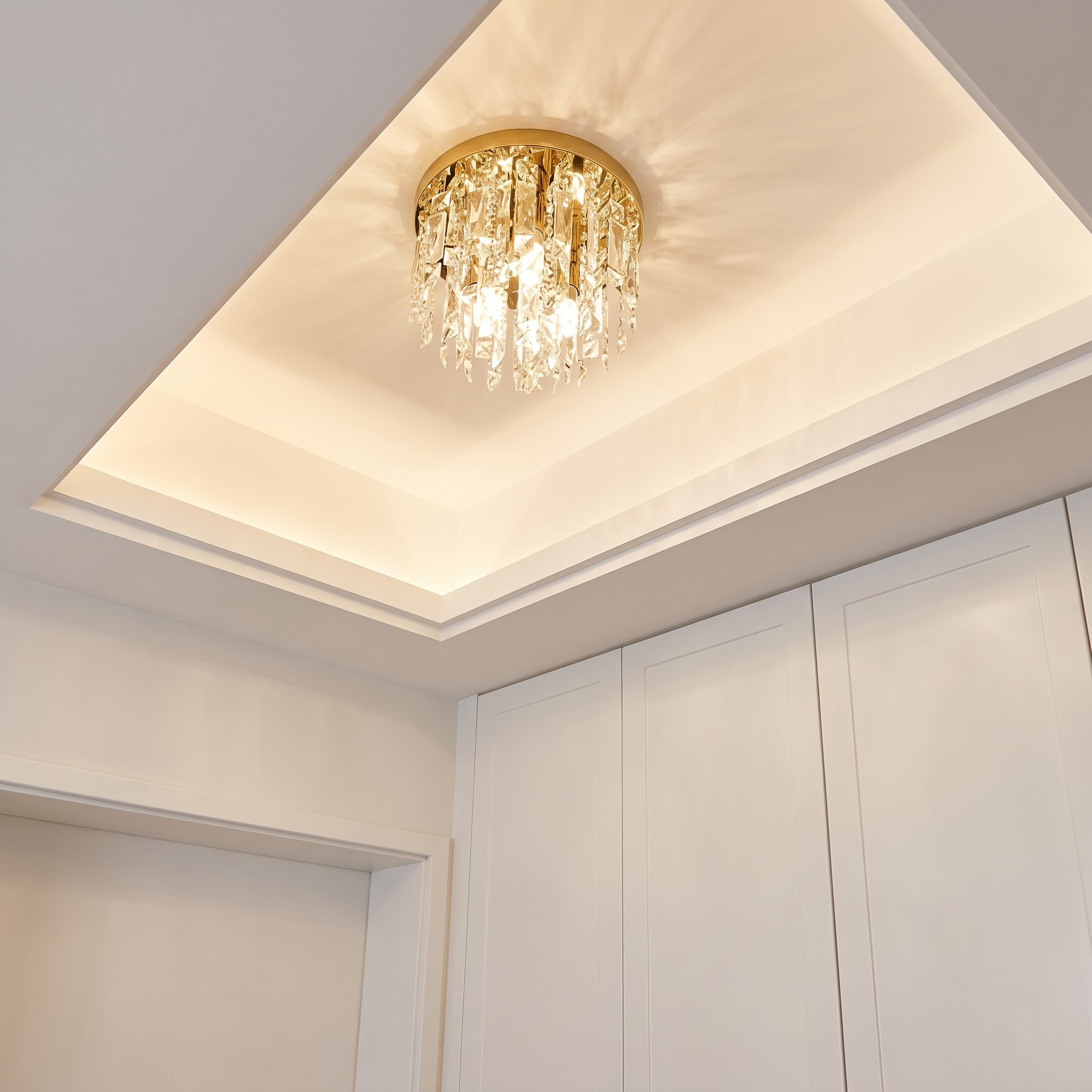 Luxury Crystal Flush Mount Chandelier – Ceiling Light for Bedroom, Hallway & Living Room
