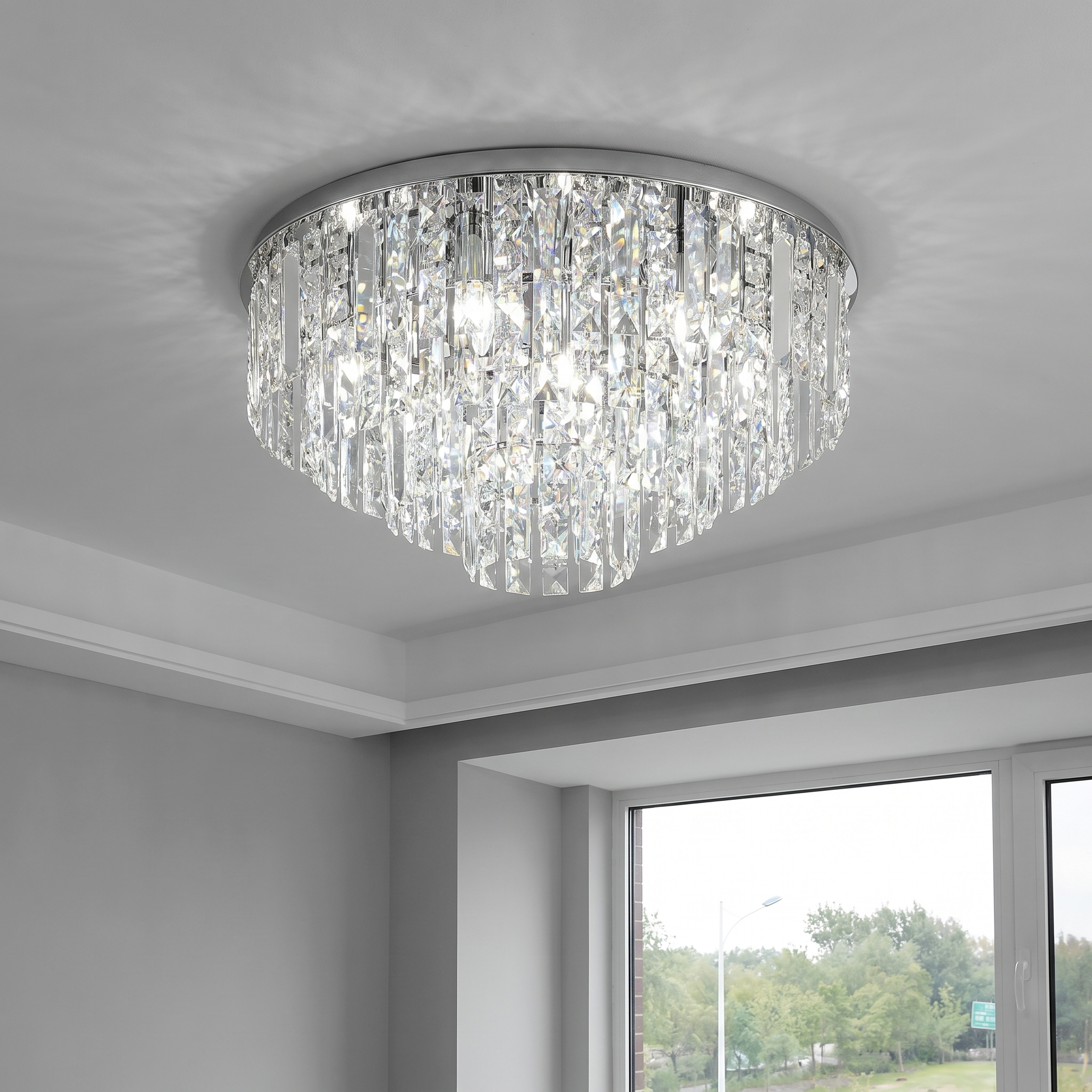 Luxury Crystal Flush Mount Chandelier – Ceiling Light for Bedroom, Hallway & Living Room