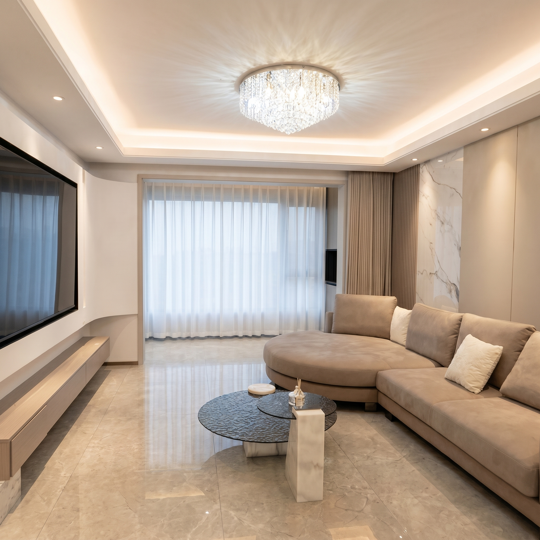 Luxury Crystal Flush Mount Chandelier – Ceiling Light for Bedroom, Hallway & Living Room