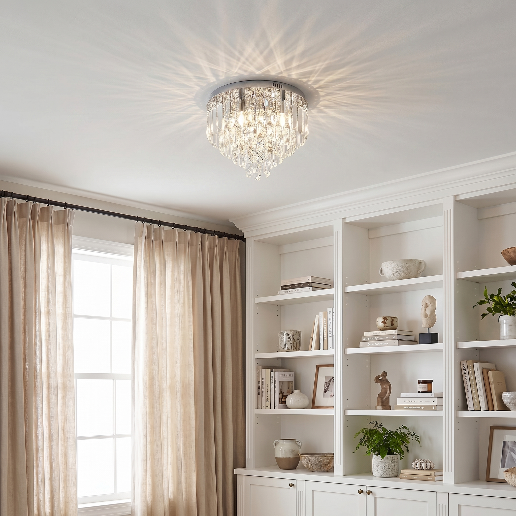 Luxury Crystal Flush Mount Chandelier – Ceiling Light for Bedroom, Hallway & Living Room