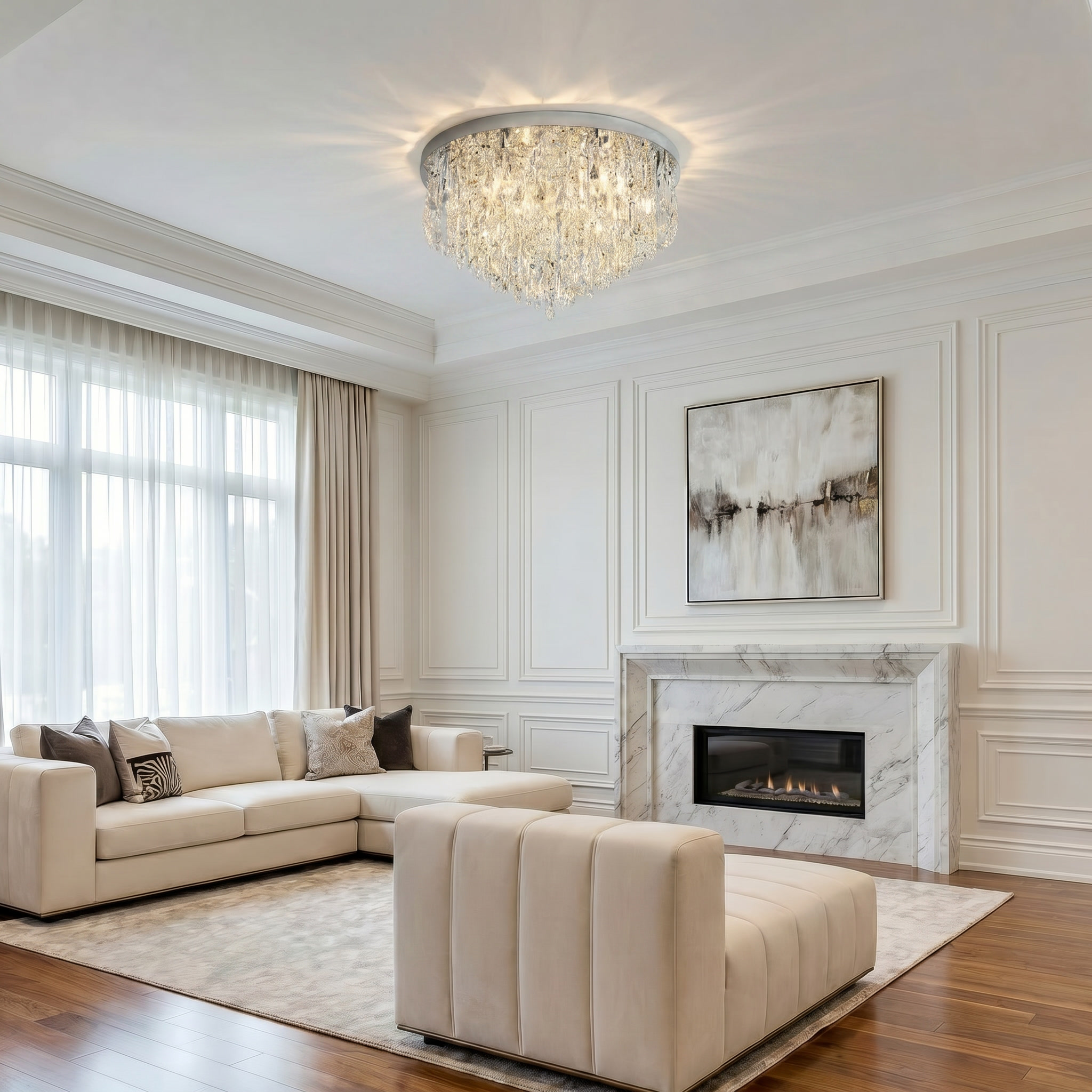 Luxury Crystal Flush Mount Chandelier – Ceiling Light for Bedroom, Hallway & Living Room