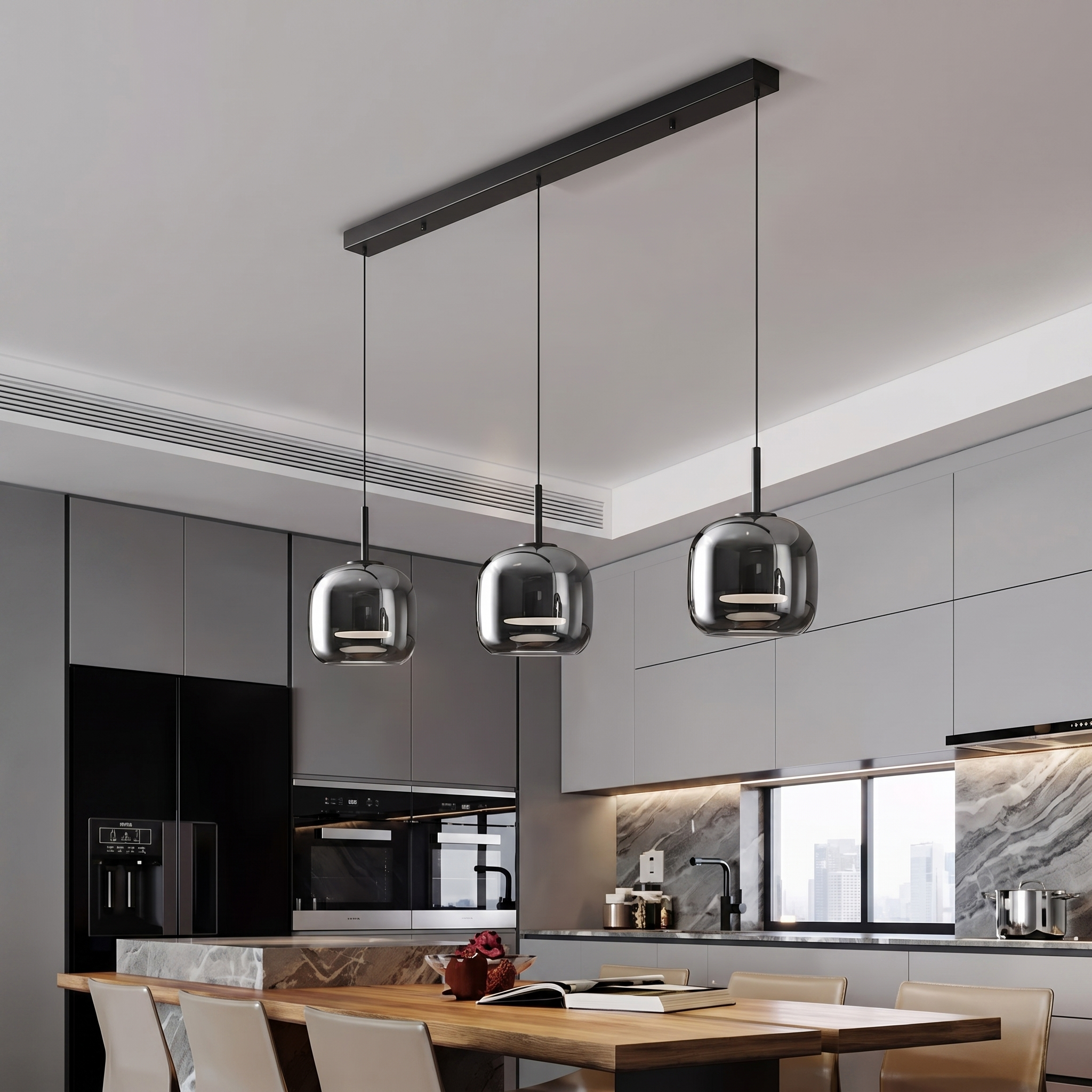 EmberGlow | Elegant Smoky Gray Glass Kitchen Pendant Light Fixture