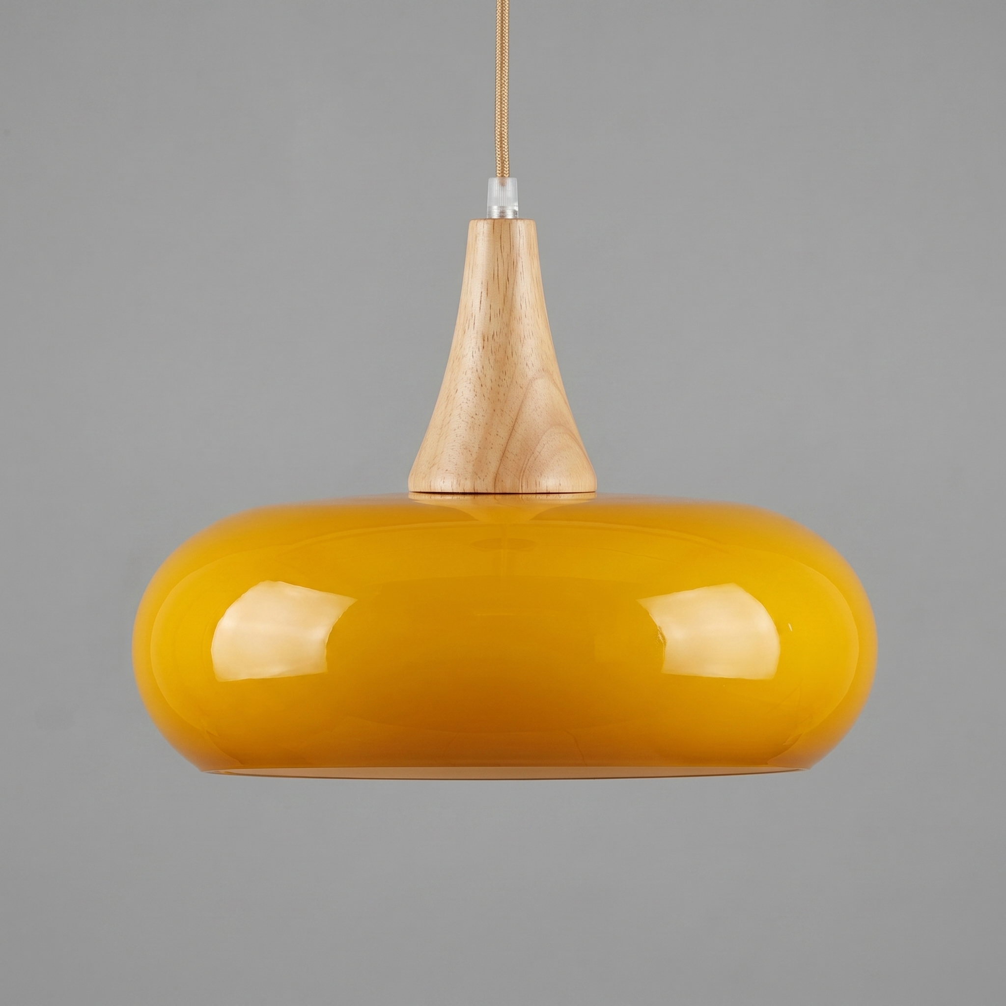 AmberGlow | Elegant Amber Glass Kitchen Pendant Lighting with Wooden Top