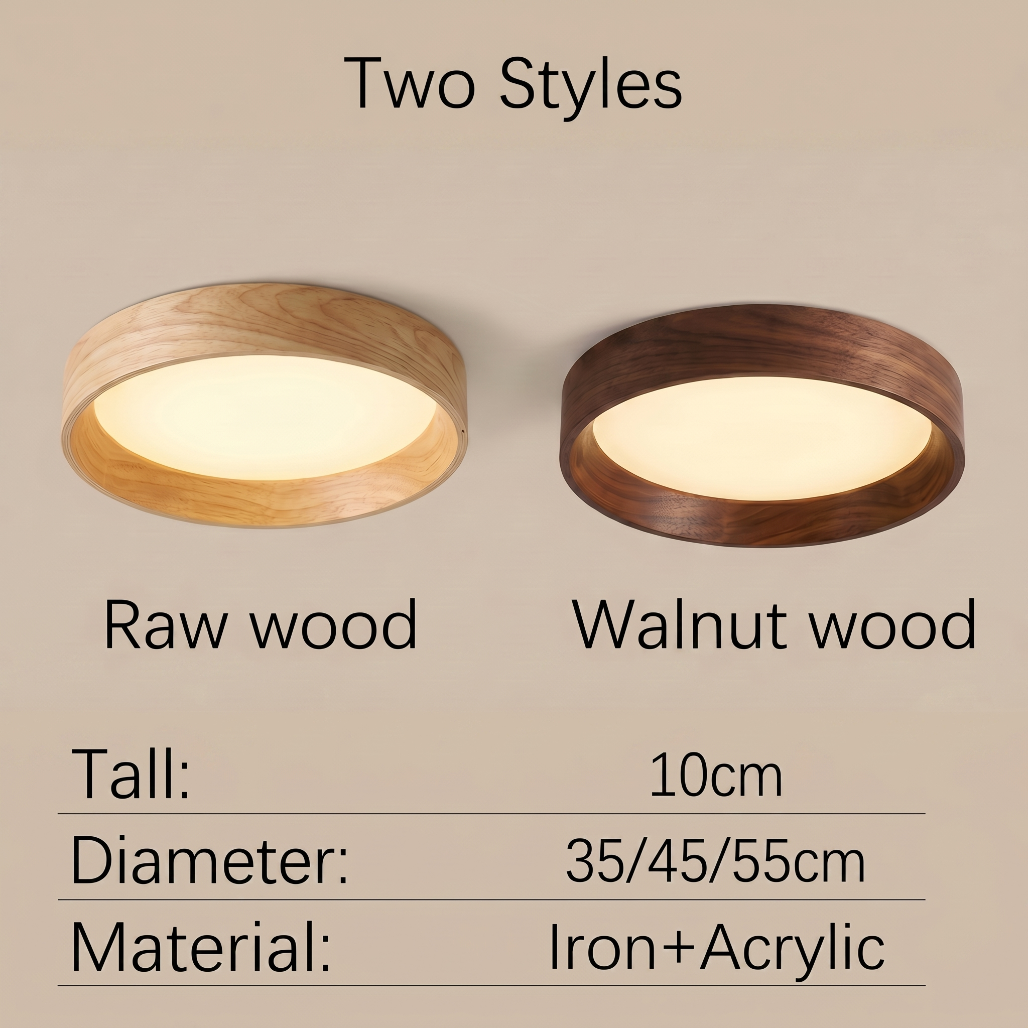 Nordic Creative | Round LED Ceiling Light with Wood Grain Finish | Minimalist Design for Living Room and Bedroom