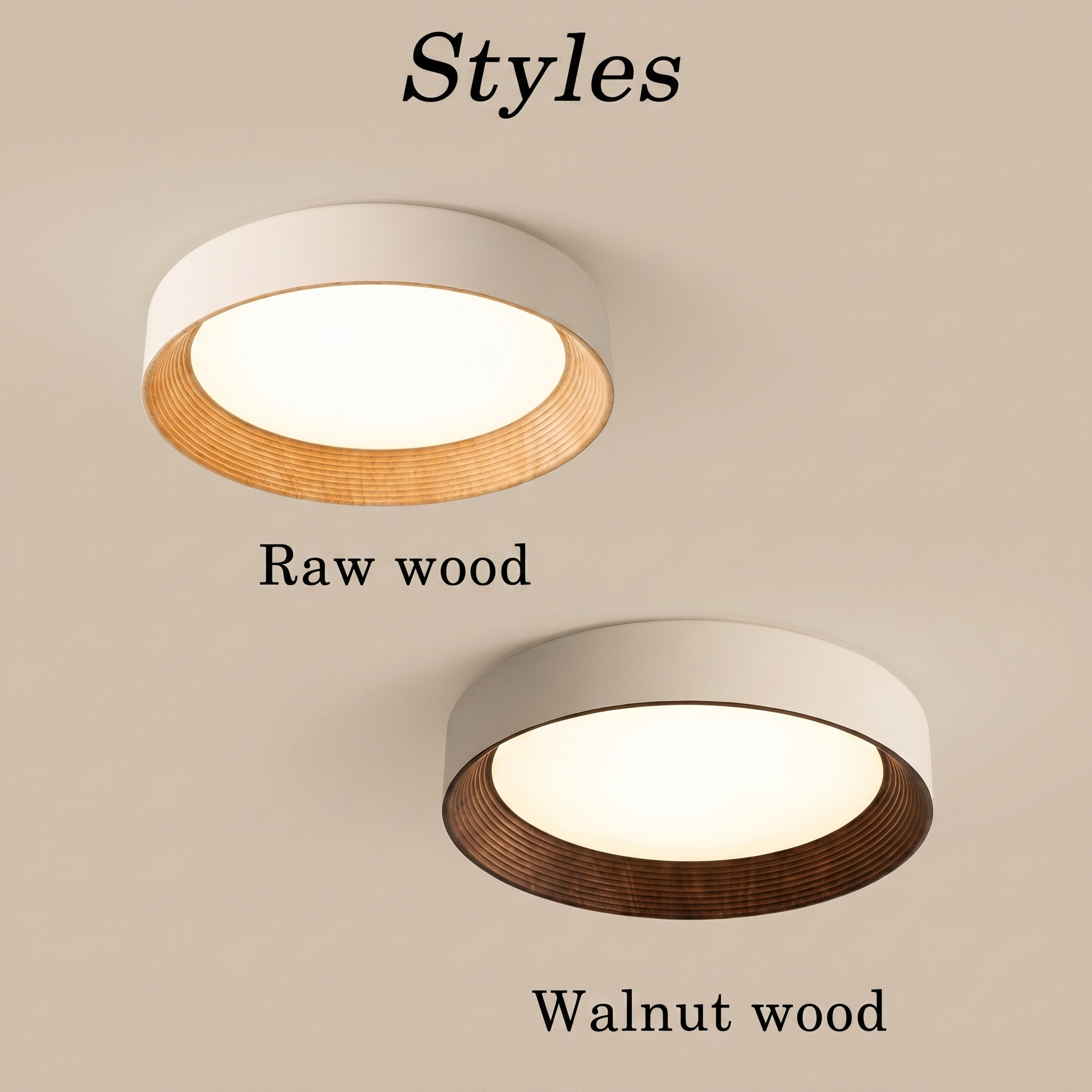 Nordic Creative | Round LED Ceiling Light with Wood Grain Finish | Minimalist Design for Living Room and Bedroom