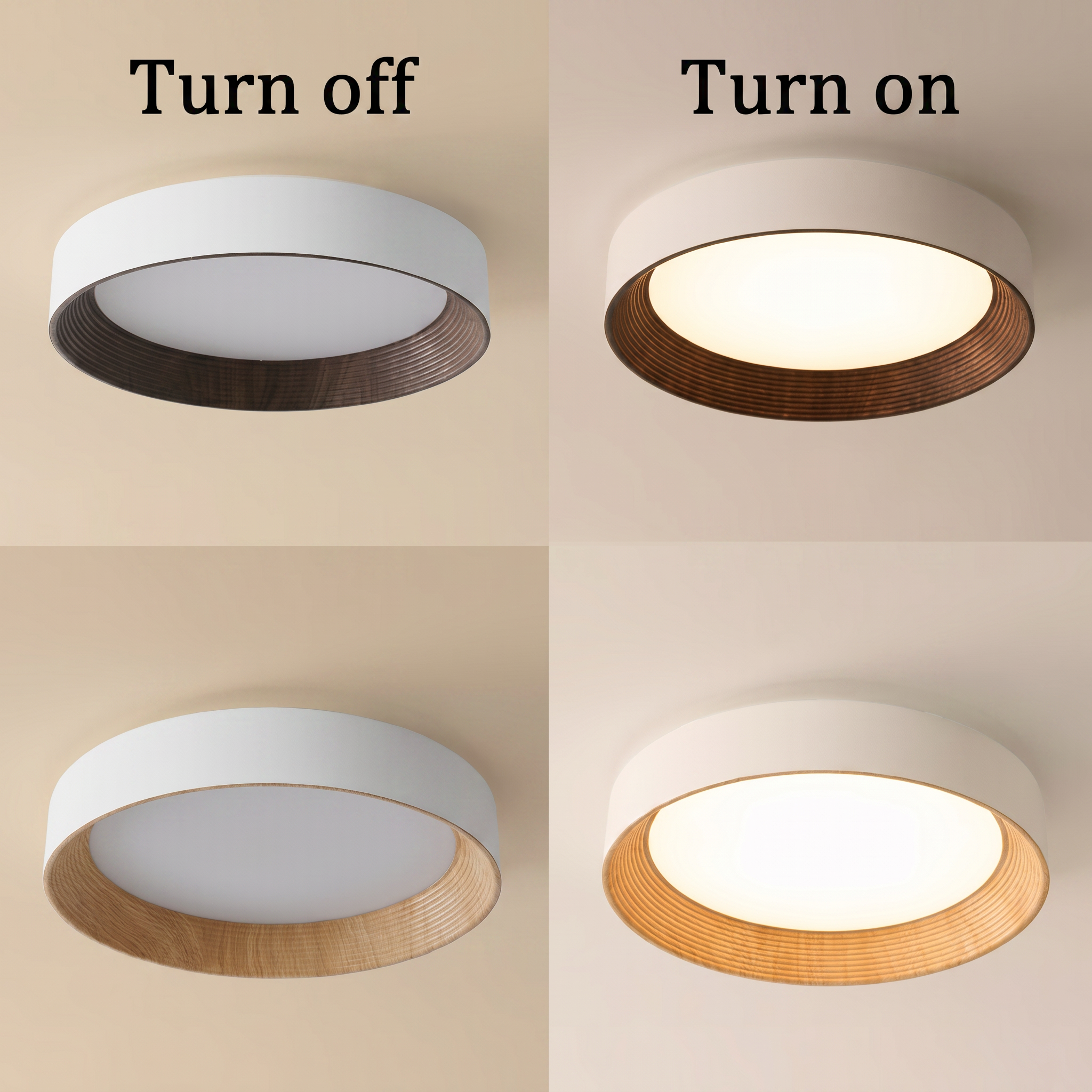 Nordic Creative | Round LED Ceiling Light with Wood Grain Finish | Minimalist Design for Living Room and Bedroom