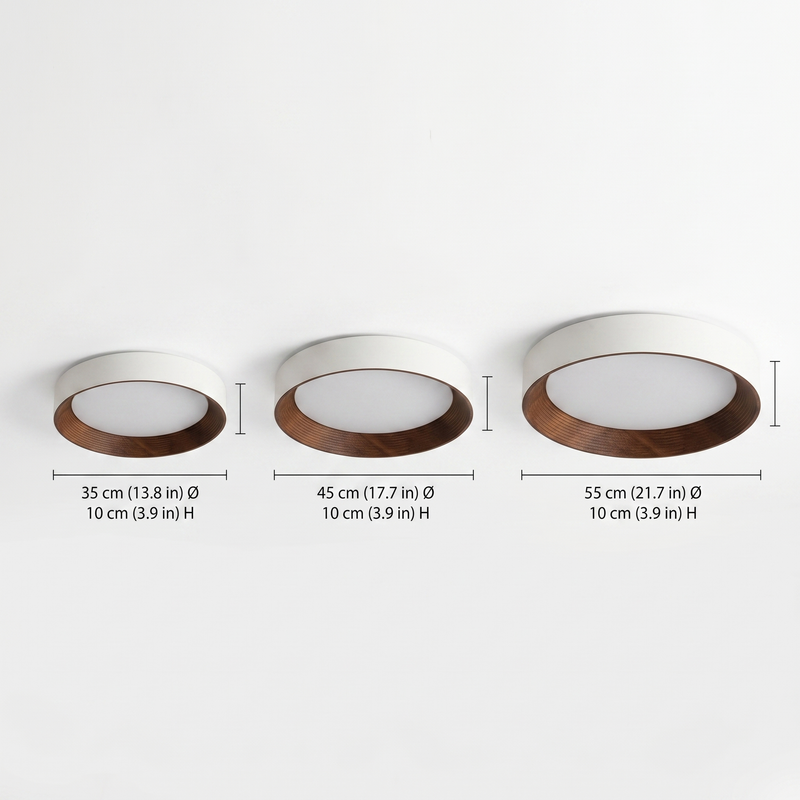 Nordic Creative | Round LED Ceiling Light with Wood Grain Finish | Minimalist Design for Living Room and Bedroom