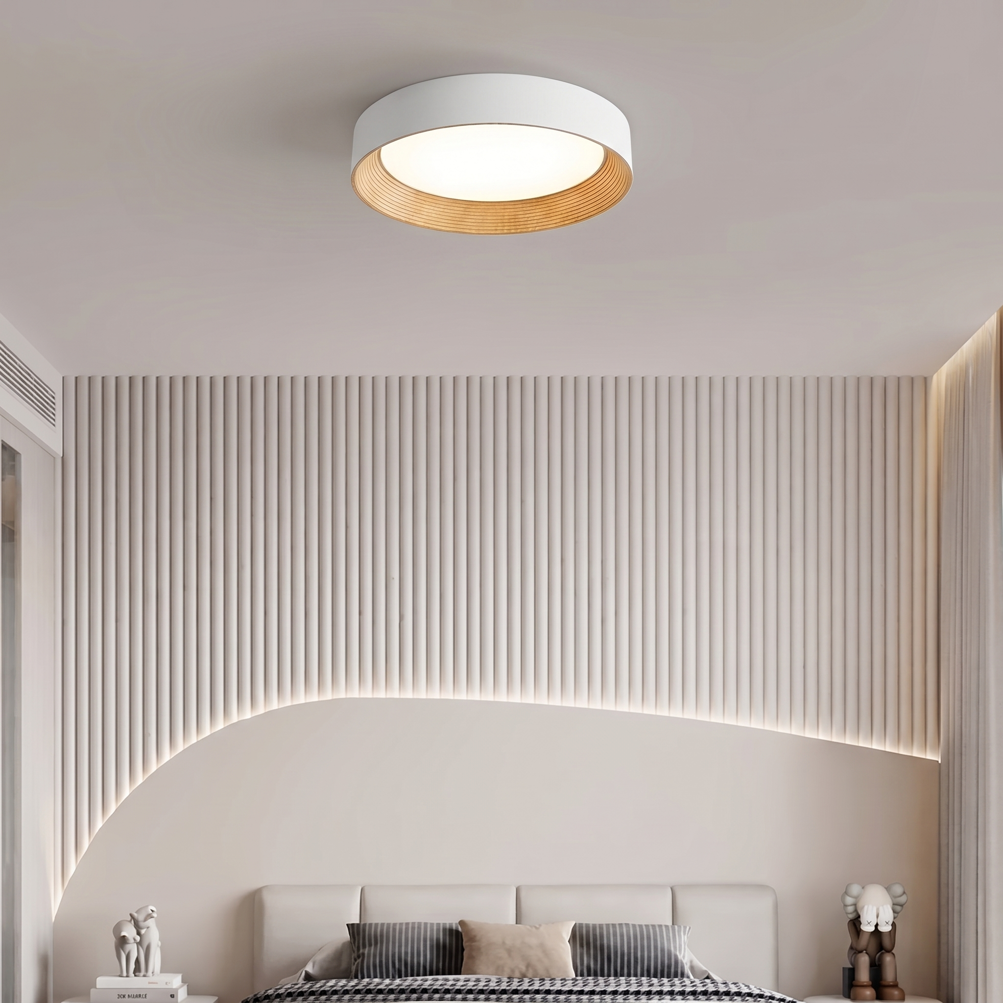 Nordic Creative | Round LED Ceiling Light with Wood Grain Finish | Minimalist Design for Living Room and Bedroom