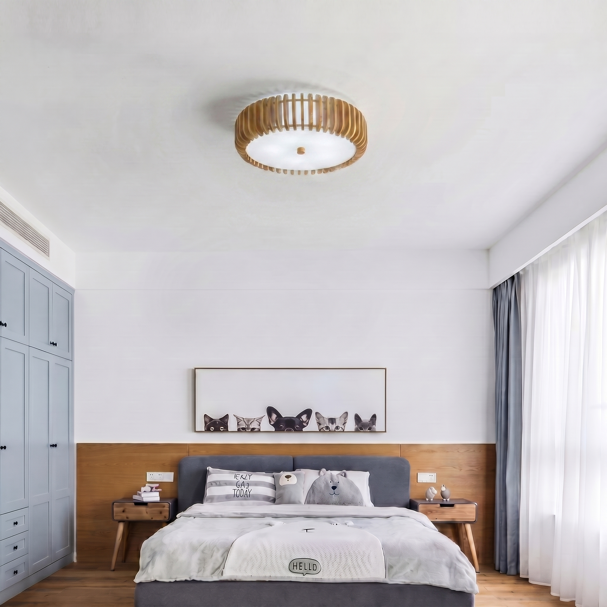 Elegant Wood Ceiling Light Fixture with Circular Design | Perfect Illumination for Dining Room and Living Spaces