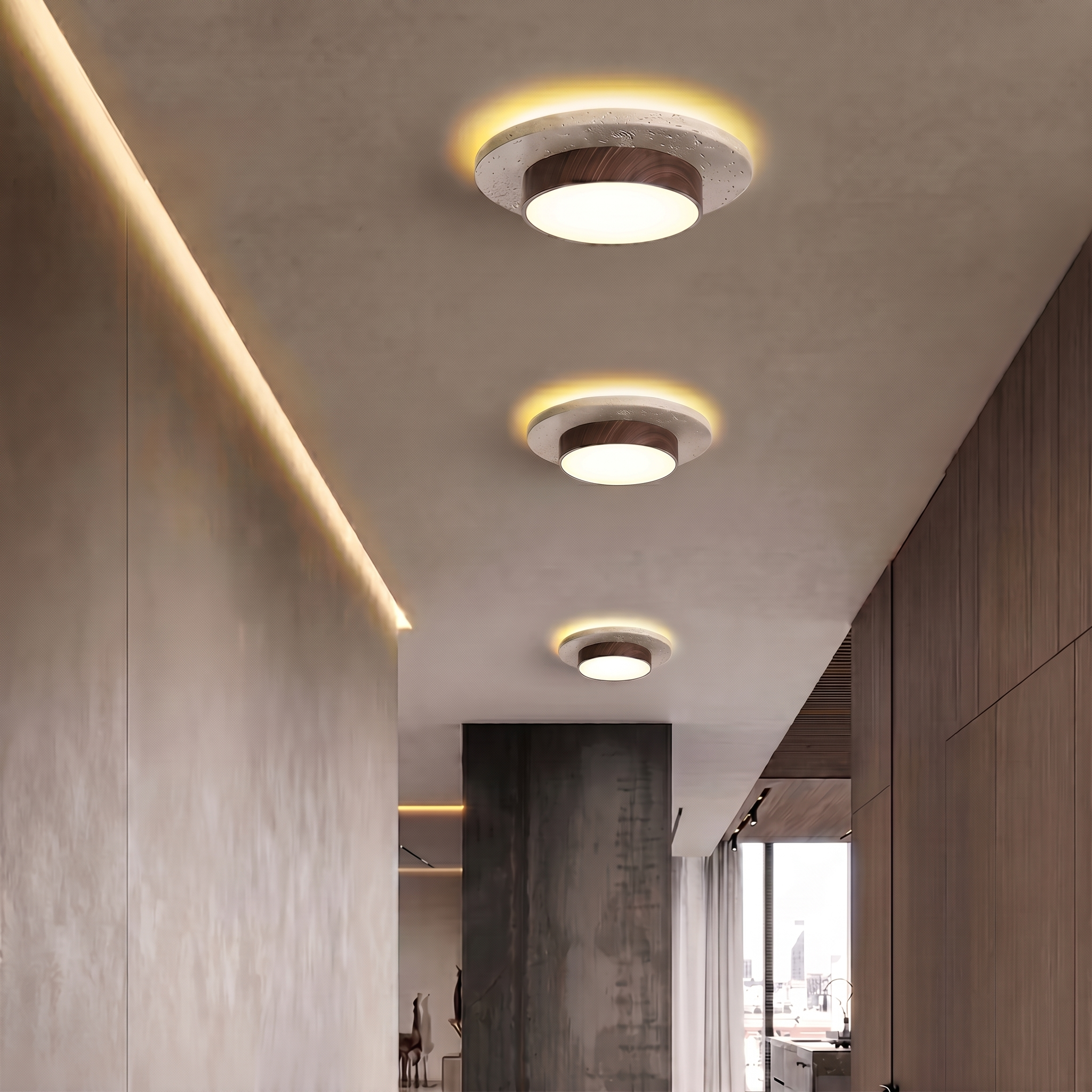 Wabi Sabi Nordic Wood LED Flush Mount Ceiling Light 22cm