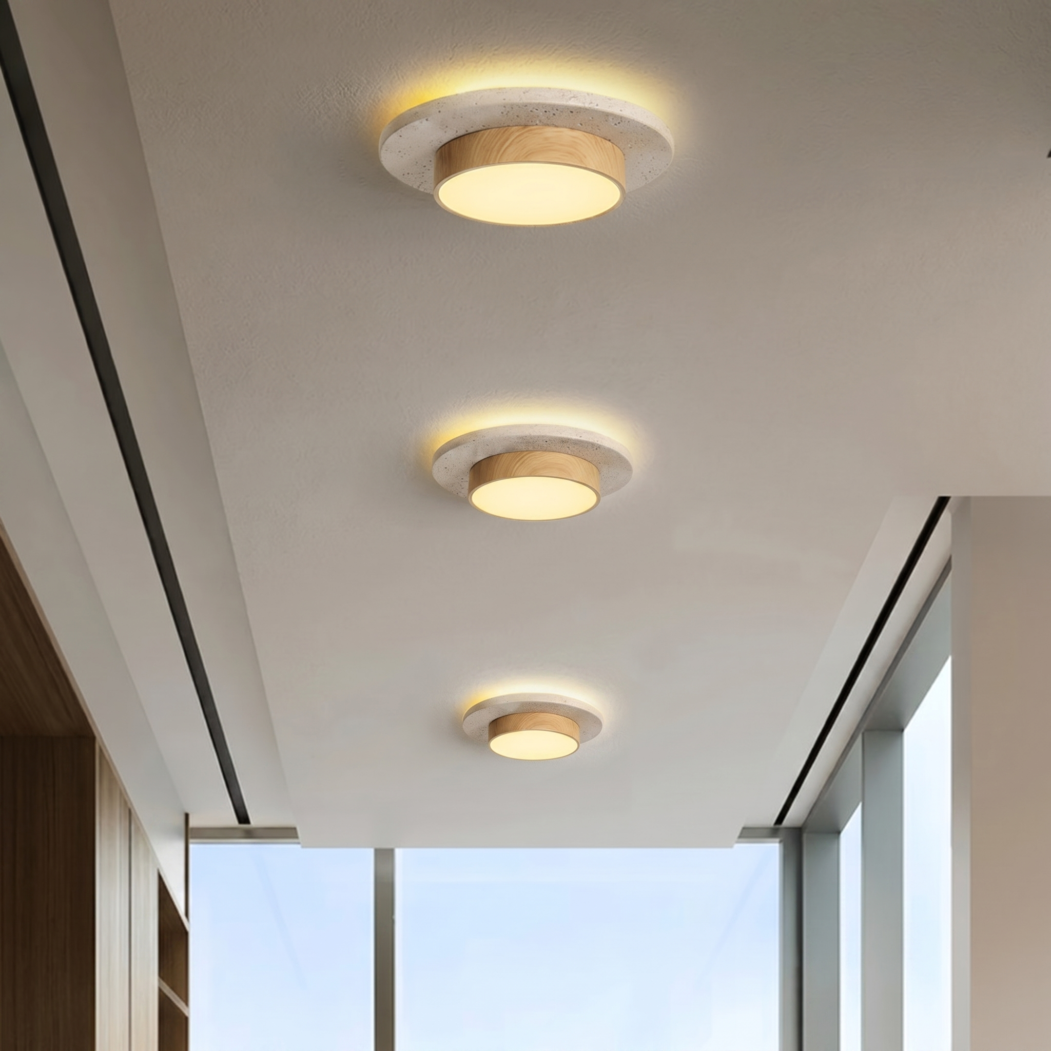 Wabi Sabi Nordic Wood LED Flush Mount Ceiling Light 22cm