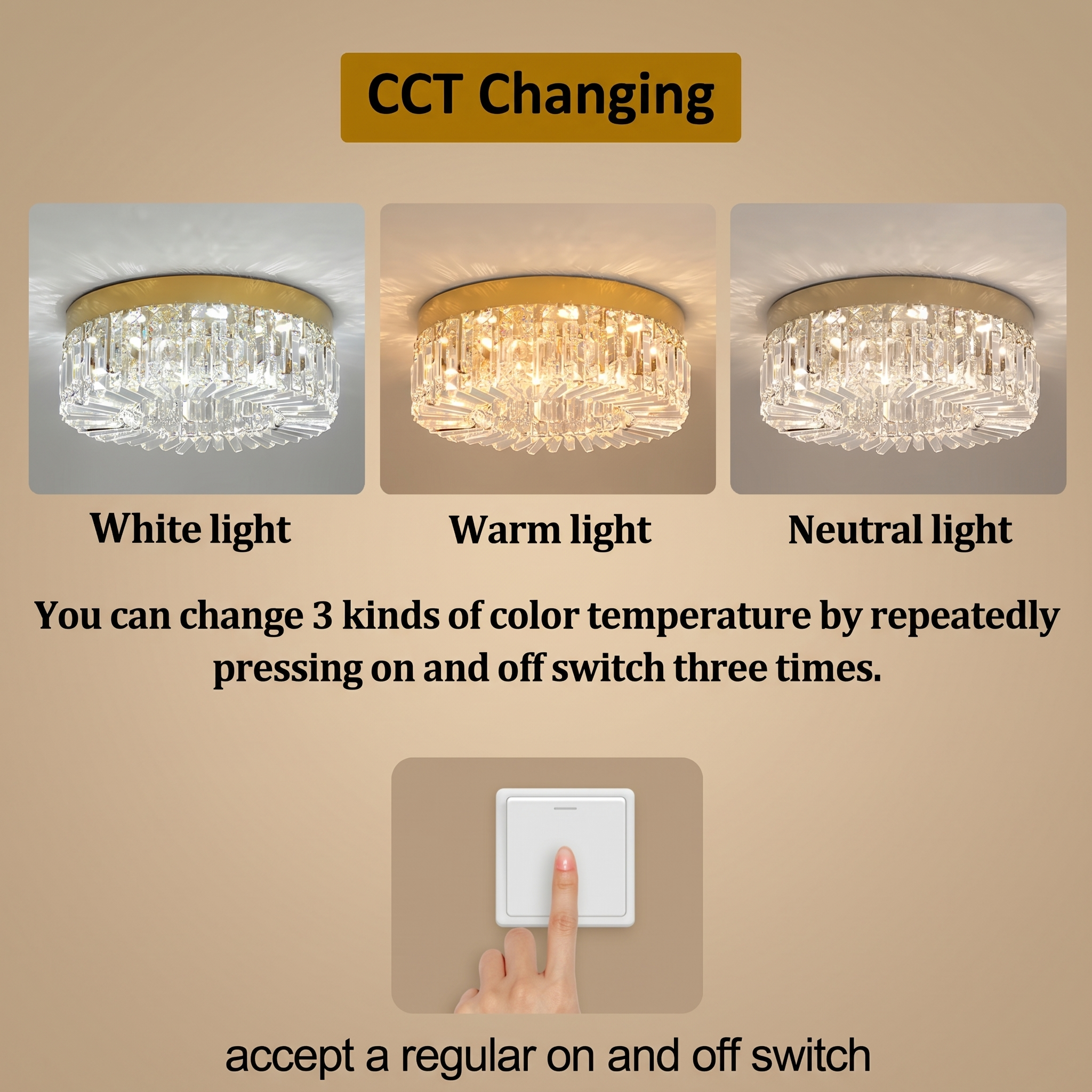 Elegant Crystal Ceiling Lamp | LED Ceiling Light Fixture with Changeable Colors | Modern Design for Living Room Ambiance