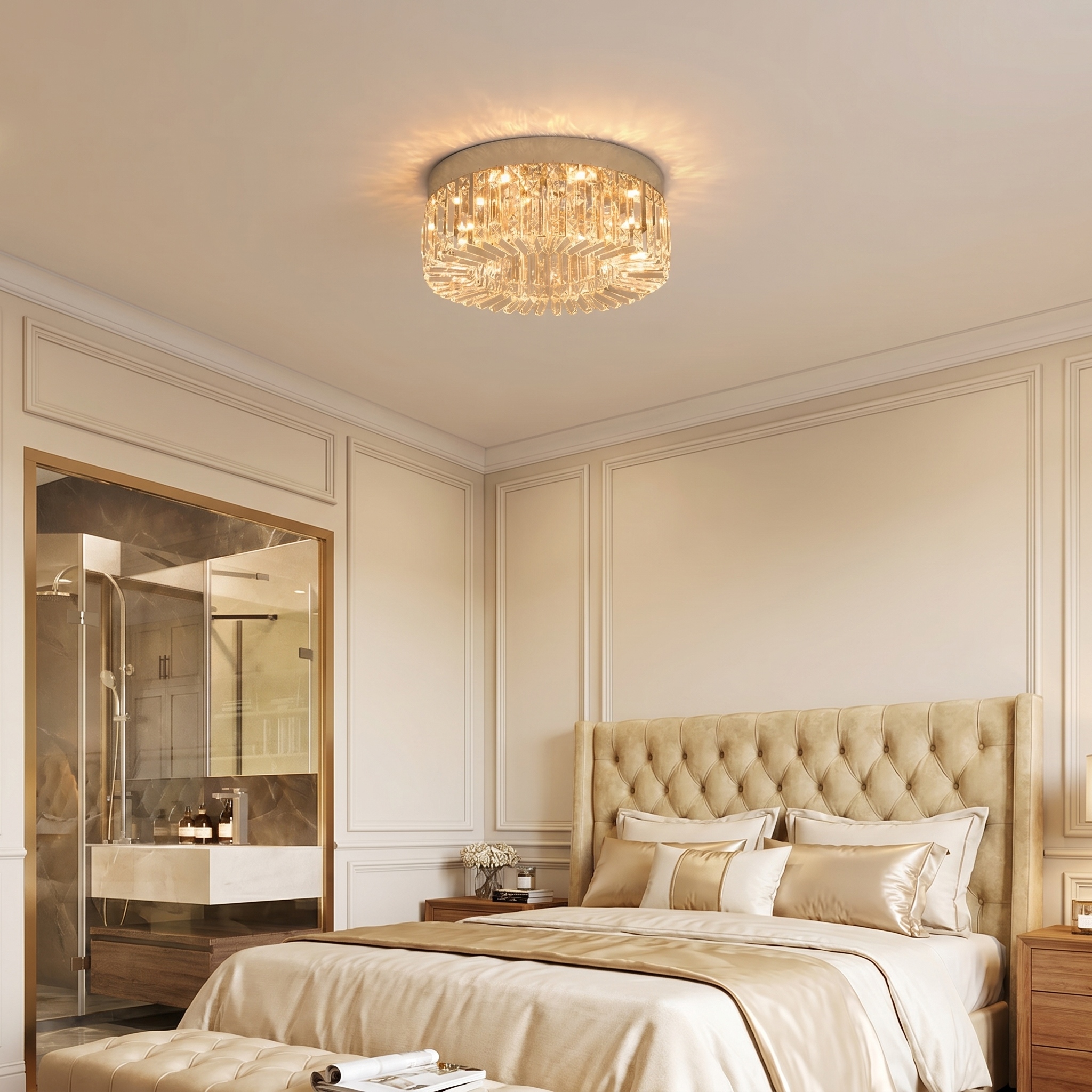Elegant Crystal Ceiling Lamp | LED Ceiling Light Fixture with Changeable Colors | Modern Design for Living Room Ambiance