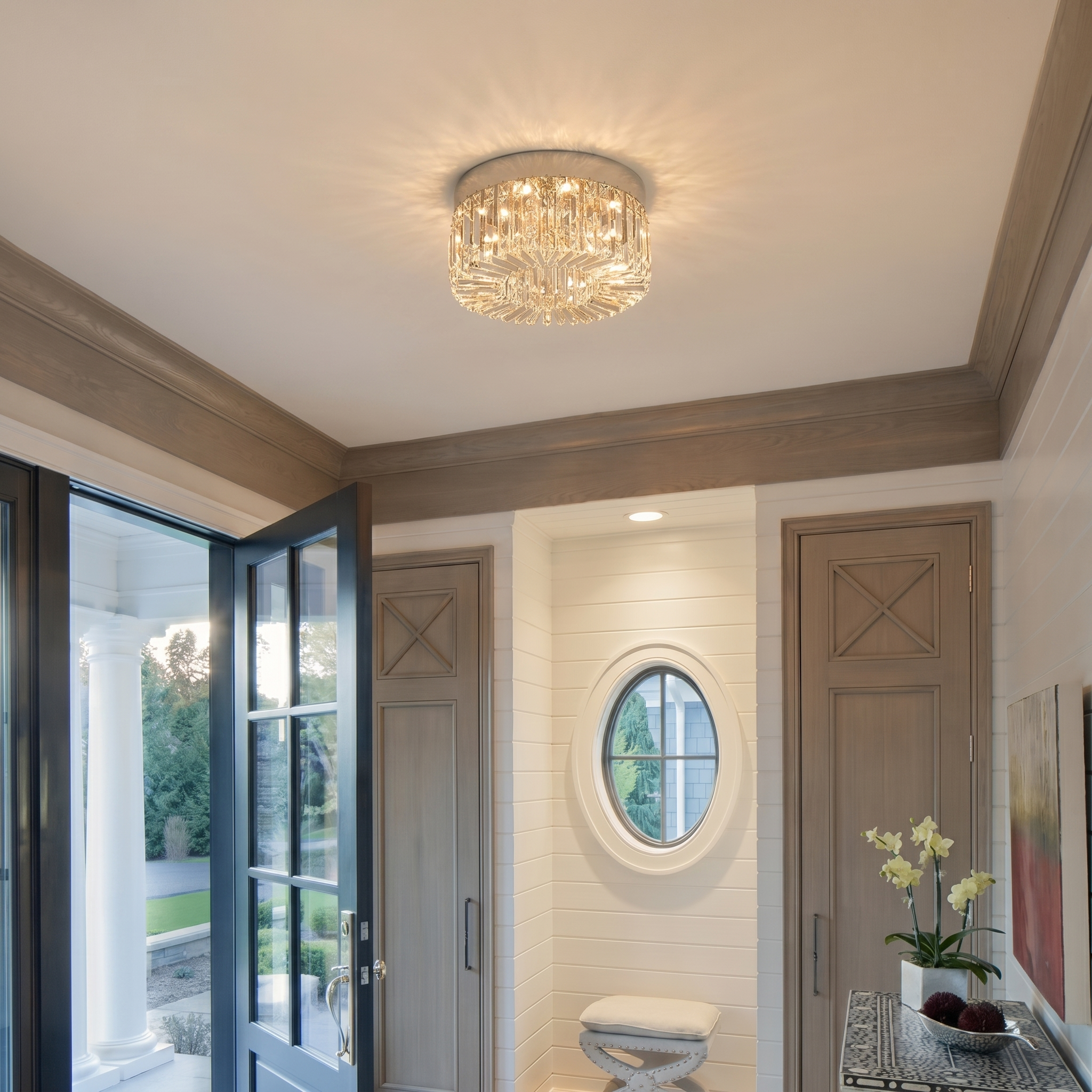 Elegant Crystal Ceiling Lamp | LED Ceiling Light Fixture with Changeable Colors | Modern Design for Living Room Ambiance