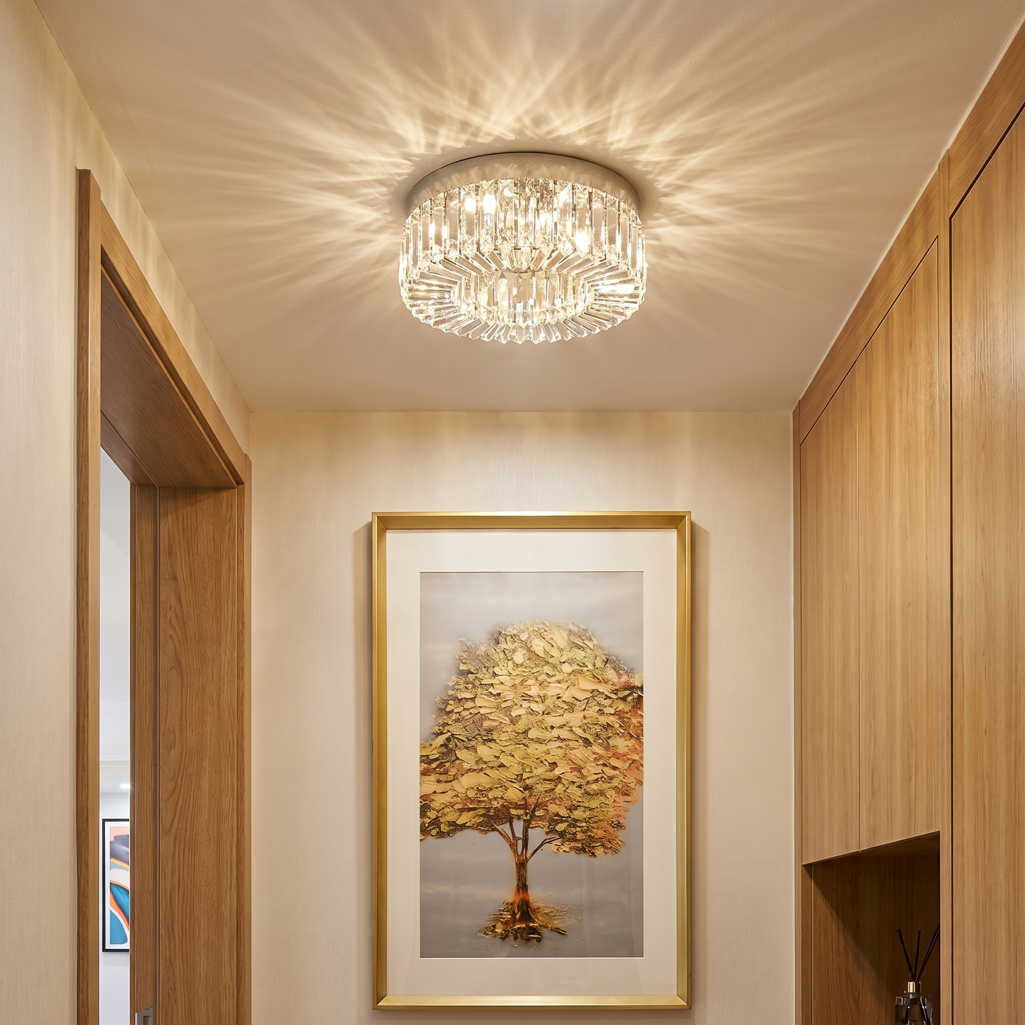 Elegant Crystal Ceiling Lamp | LED Ceiling Light Fixture with Changeable Colors | Modern Design for Living Room Ambiance