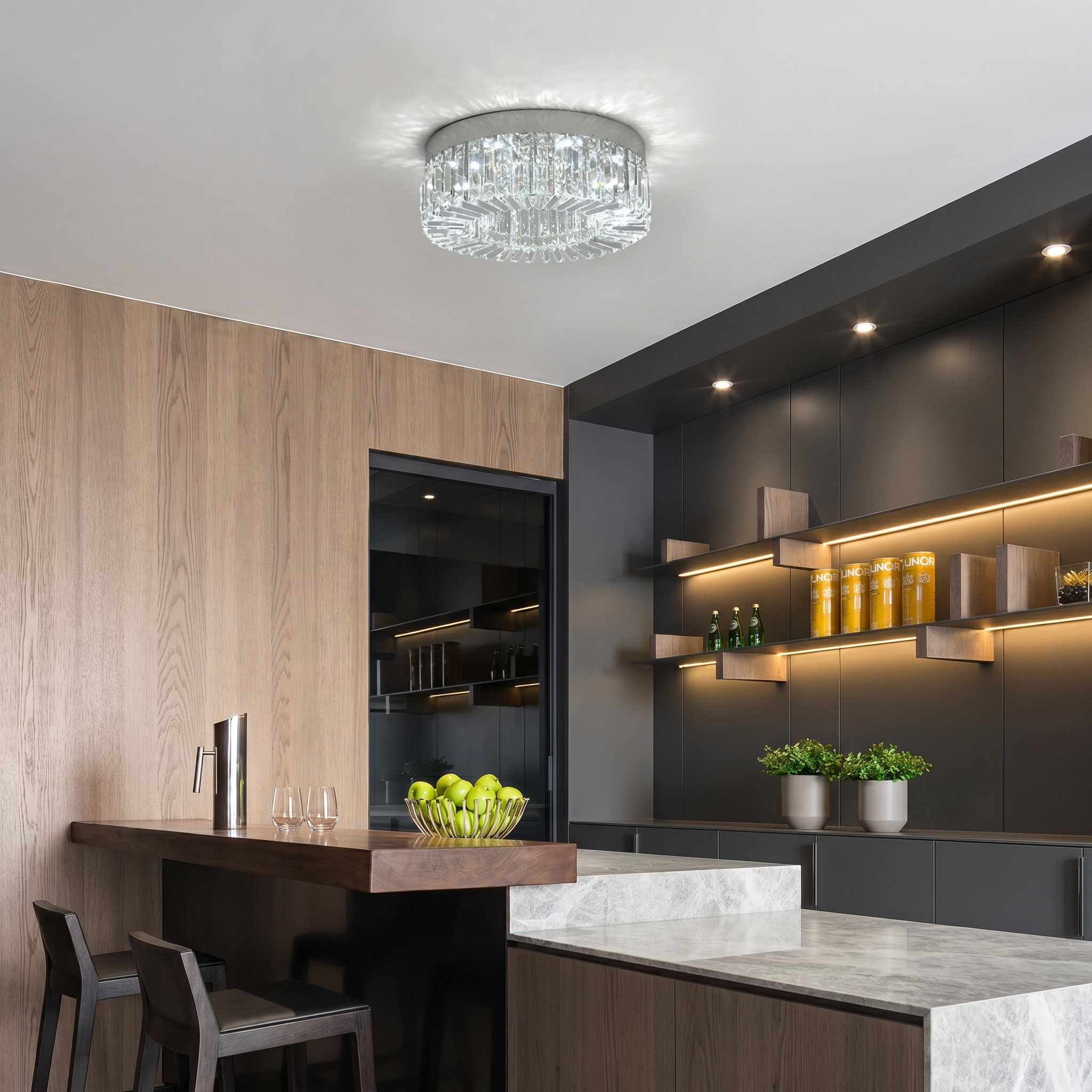 Elegant Crystal Ceiling Lamp | LED Ceiling Light Fixture with Changeable Colors | Modern Design for Living Room Ambiance
