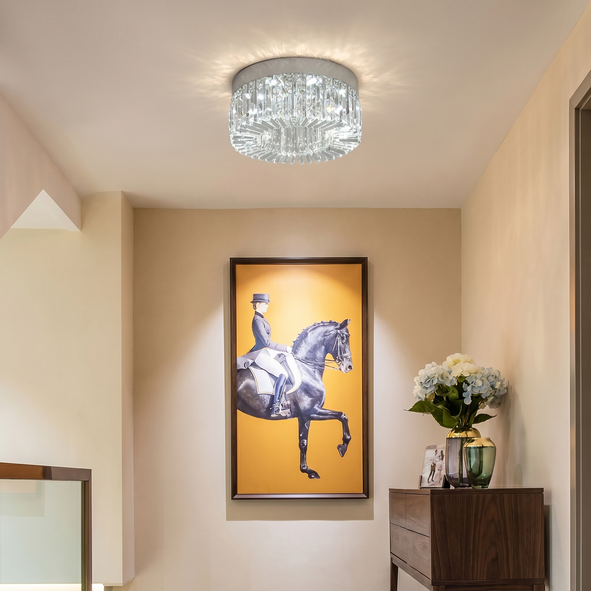 Elegant Crystal Ceiling Lamp | LED Ceiling Light Fixture with Changeable Colors | Modern Design for Living Room Ambiance