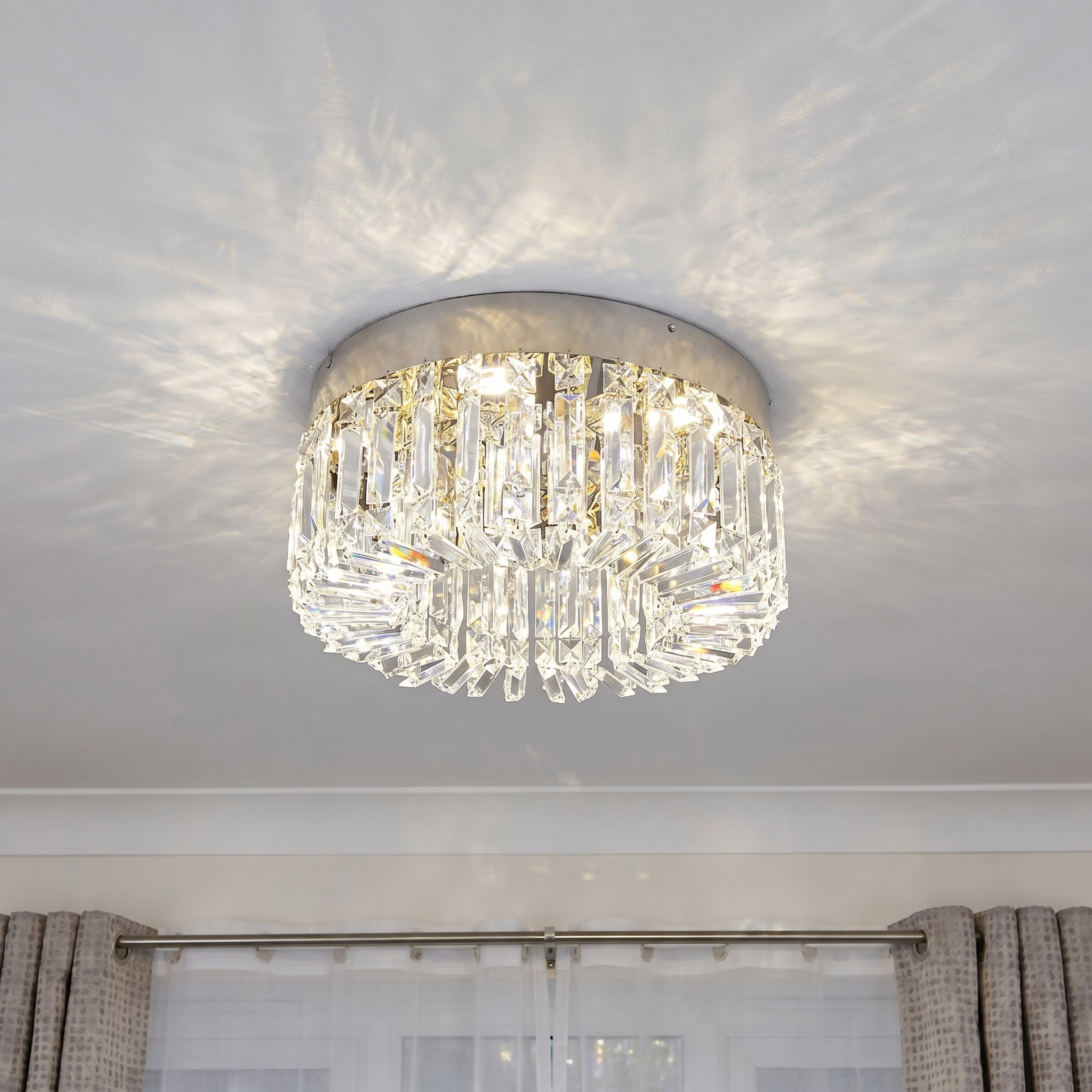 Elegant Crystal Ceiling Lamp | LED Ceiling Light Fixture with Changeable Colors | Modern Design for Living Room Ambiance