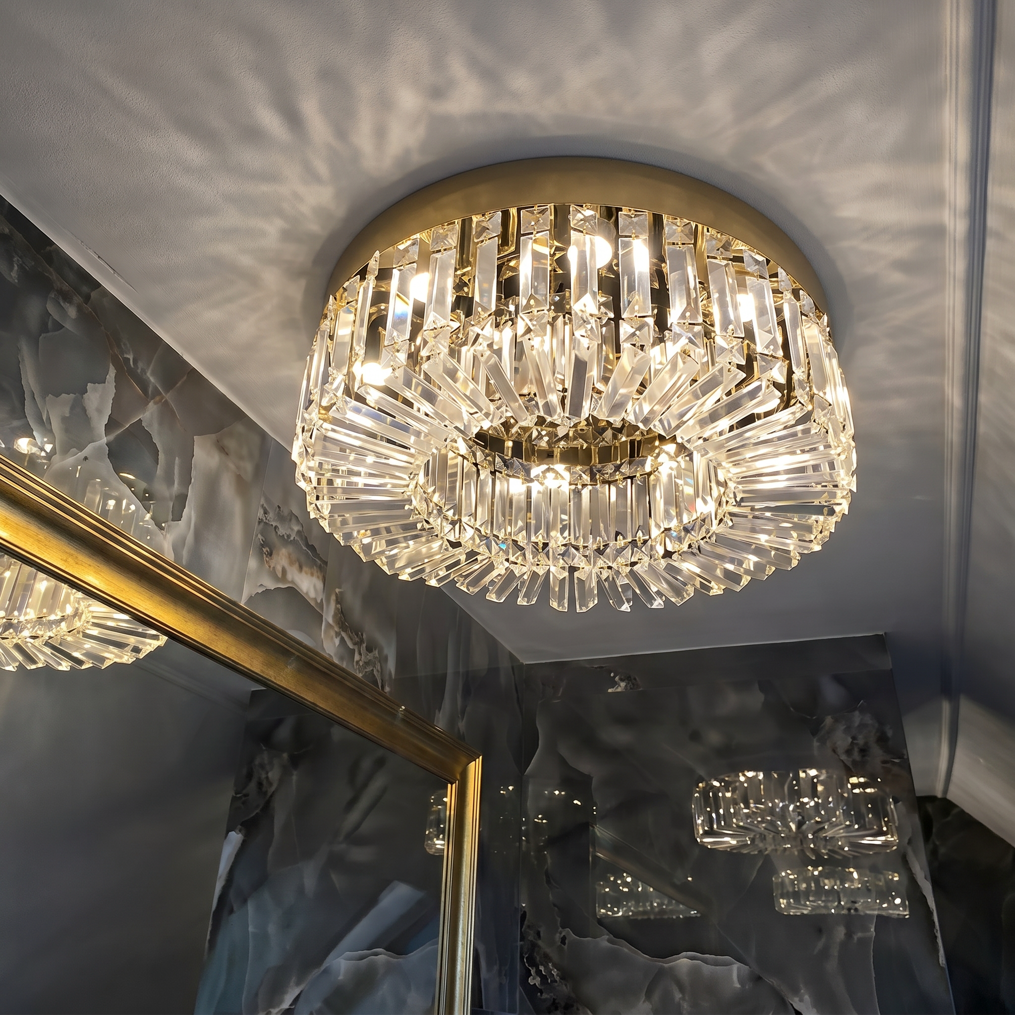 Elegant Crystal Ceiling Lamp | LED Ceiling Light Fixture with Changeable Colors | Modern Design for Living Room Ambiance