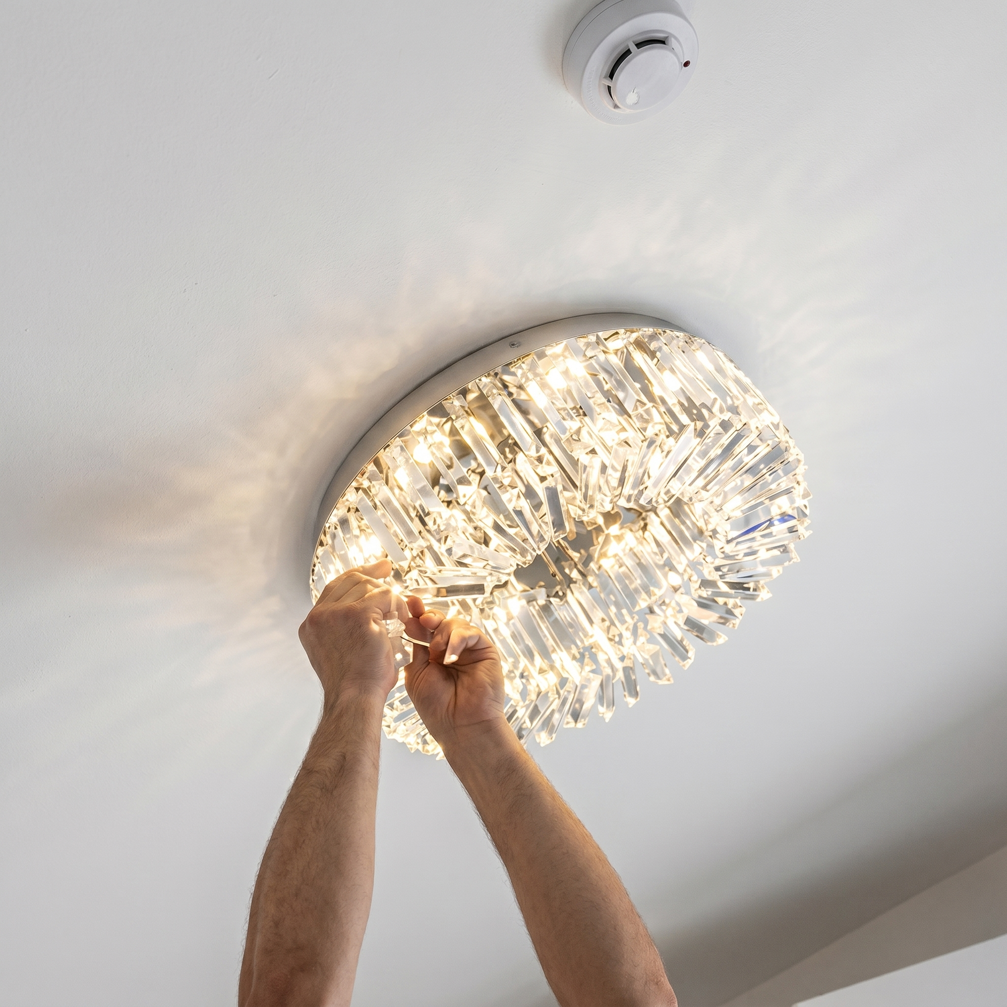 Elegant Crystal Ceiling Lamp | LED Ceiling Light Fixture with Changeable Colors | Modern Design for Living Room Ambiance