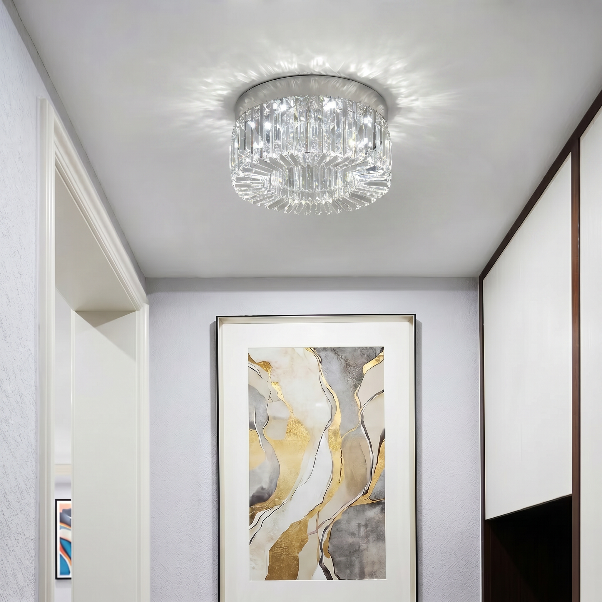 Elegant Crystal Ceiling Lamp | LED Ceiling Light Fixture with Changeable Colors | Modern Design for Living Room Ambiance