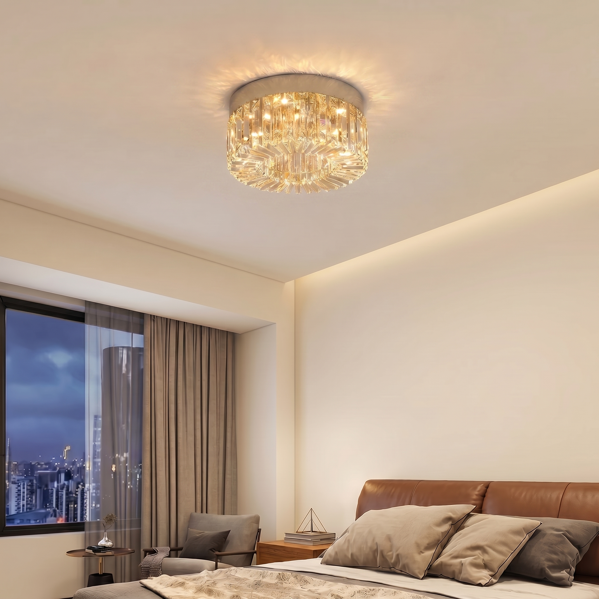 Elegant Crystal Ceiling Lamp | LED Ceiling Light Fixture with Changeable Colors | Modern Design for Living Room Ambiance