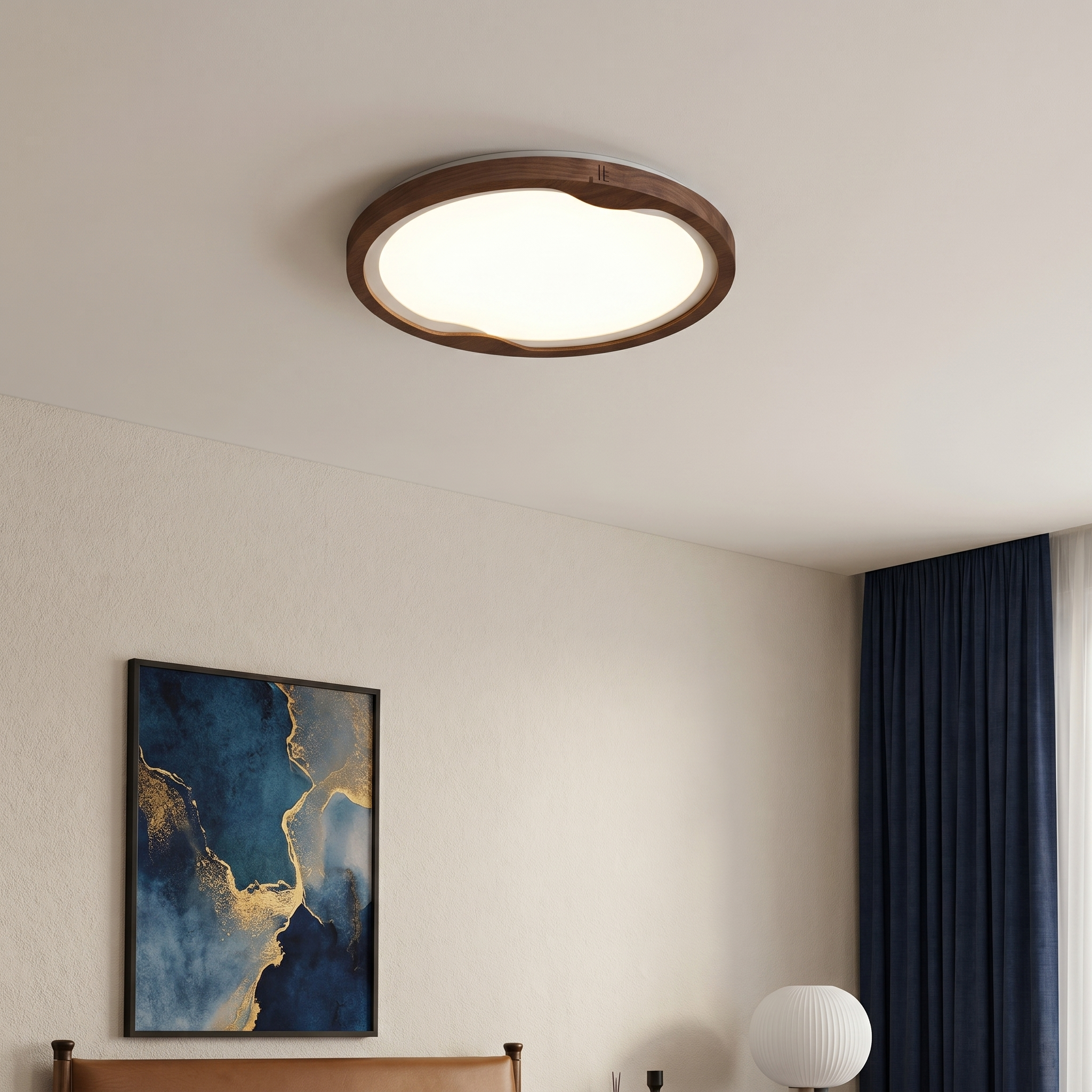 Modern LED Ceiling Light Fixture with Dimmable Brightness | Stylish Wood Grain Design for Home Decor