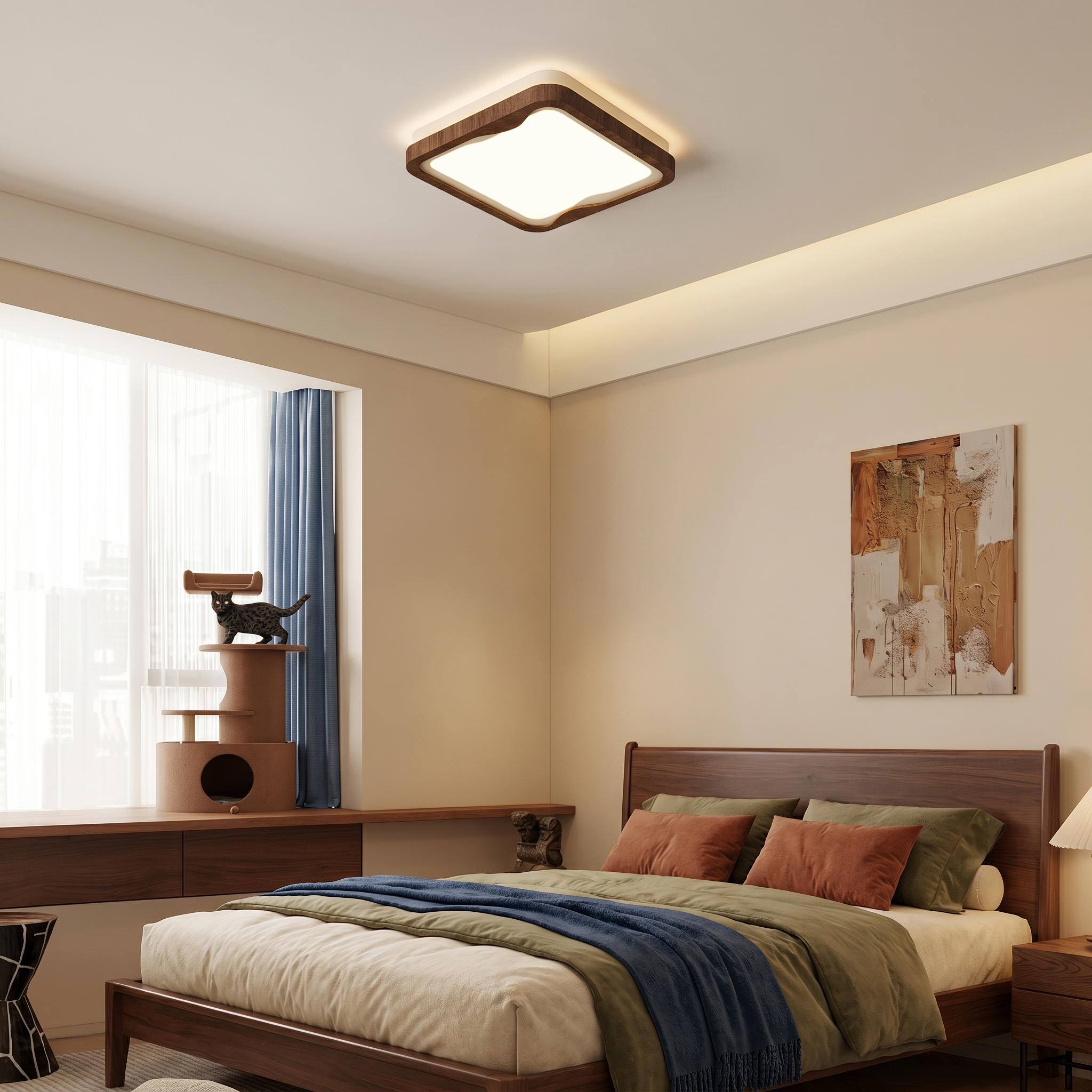 Modern LED Ceiling Light Fixture with Dimmable Brightness | Stylish Wood Grain Design for Home Decor