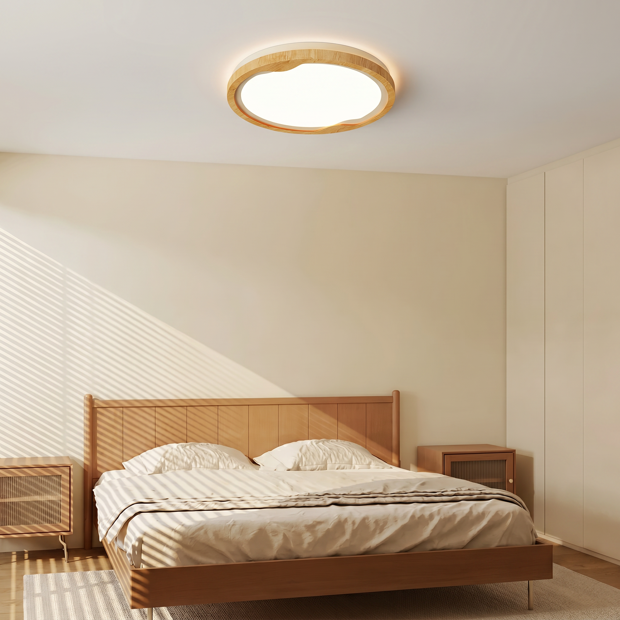 Modern LED Ceiling Light Fixture with Dimmable Brightness | Stylish Wood Grain Design for Home Decor