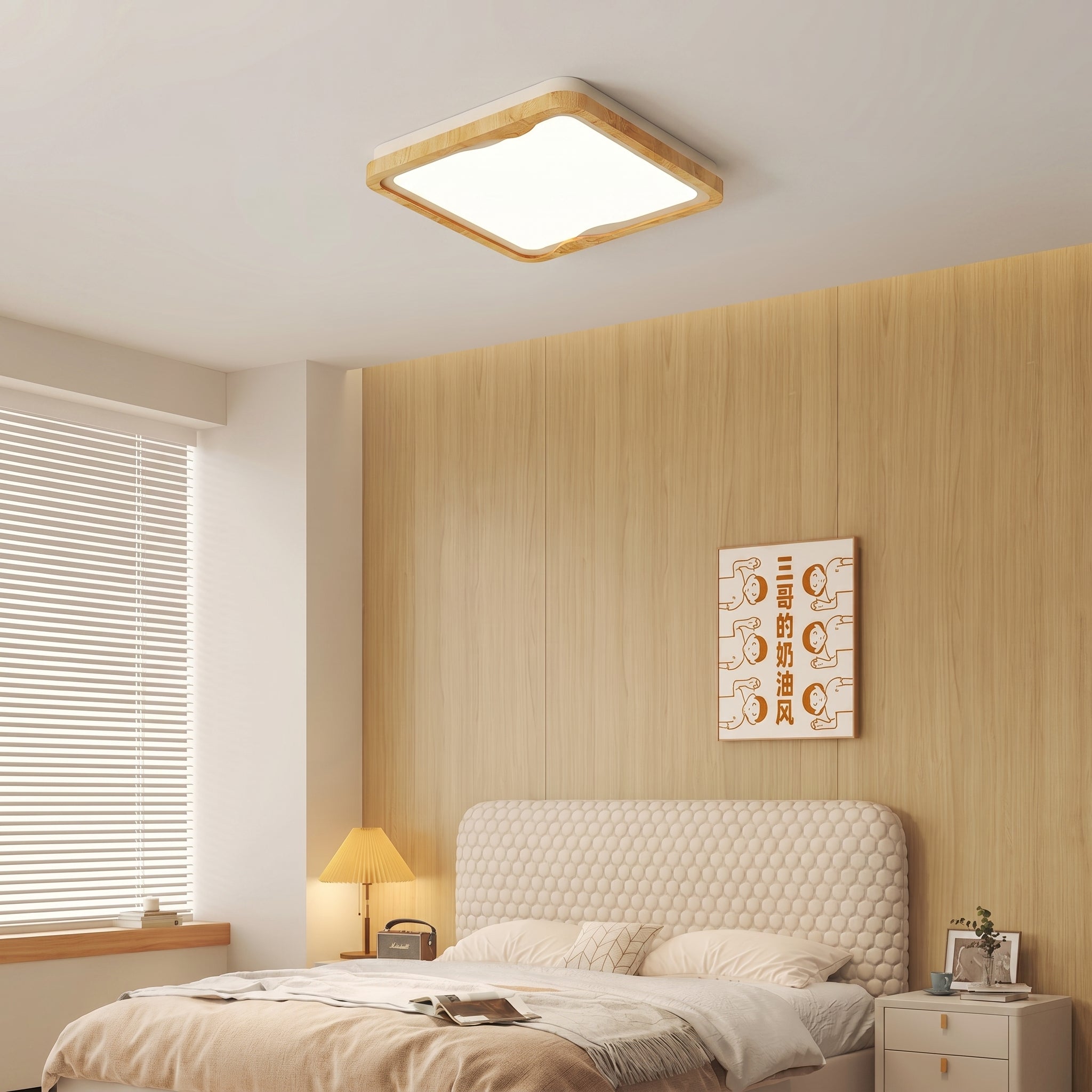 Modern LED Ceiling Light Fixture with Dimmable Brightness | Stylish Wood Grain Design for Home Decor