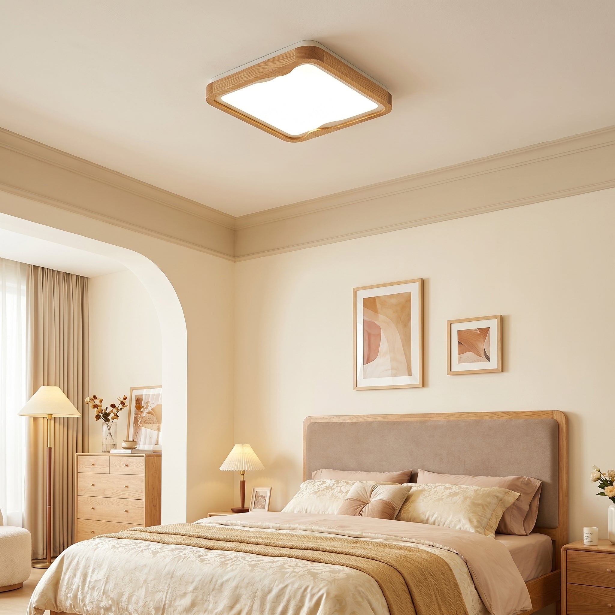 Modern LED Ceiling Light Fixture with Dimmable Brightness | Stylish Wood Grain Design for Home Decor