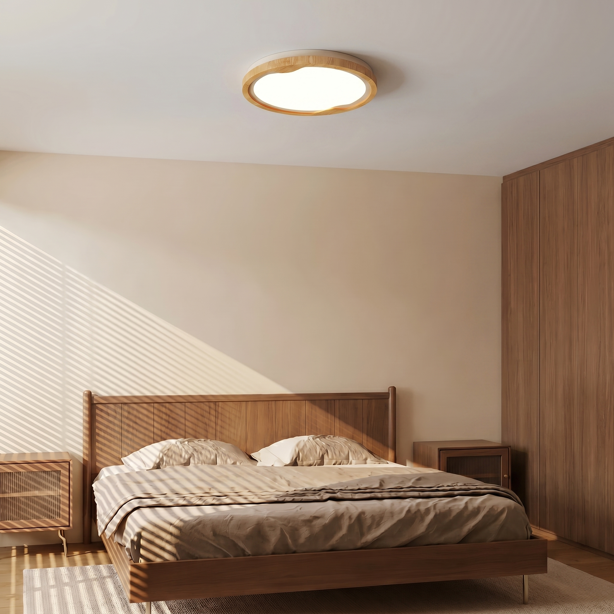 Modern LED Ceiling Light Fixture with Dimmable Brightness | Stylish Wood Grain Design for Home Decor