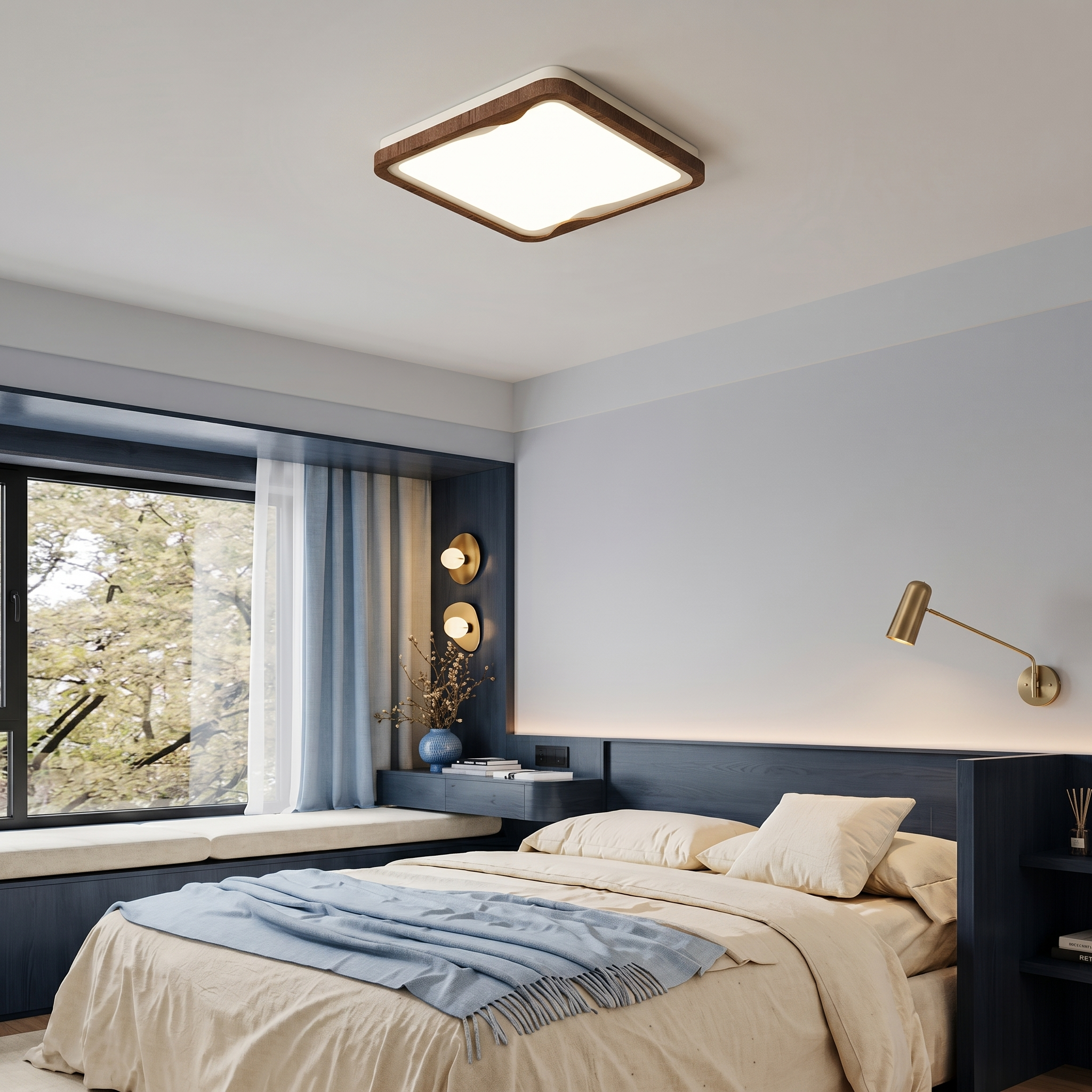 Modern LED Ceiling Light Fixture with Dimmable Brightness | Stylish Wood Grain Design for Home Decor