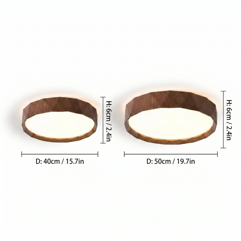 Nordic Walnut Flush Mount Ceiling Light Fixture with Dimmable LED