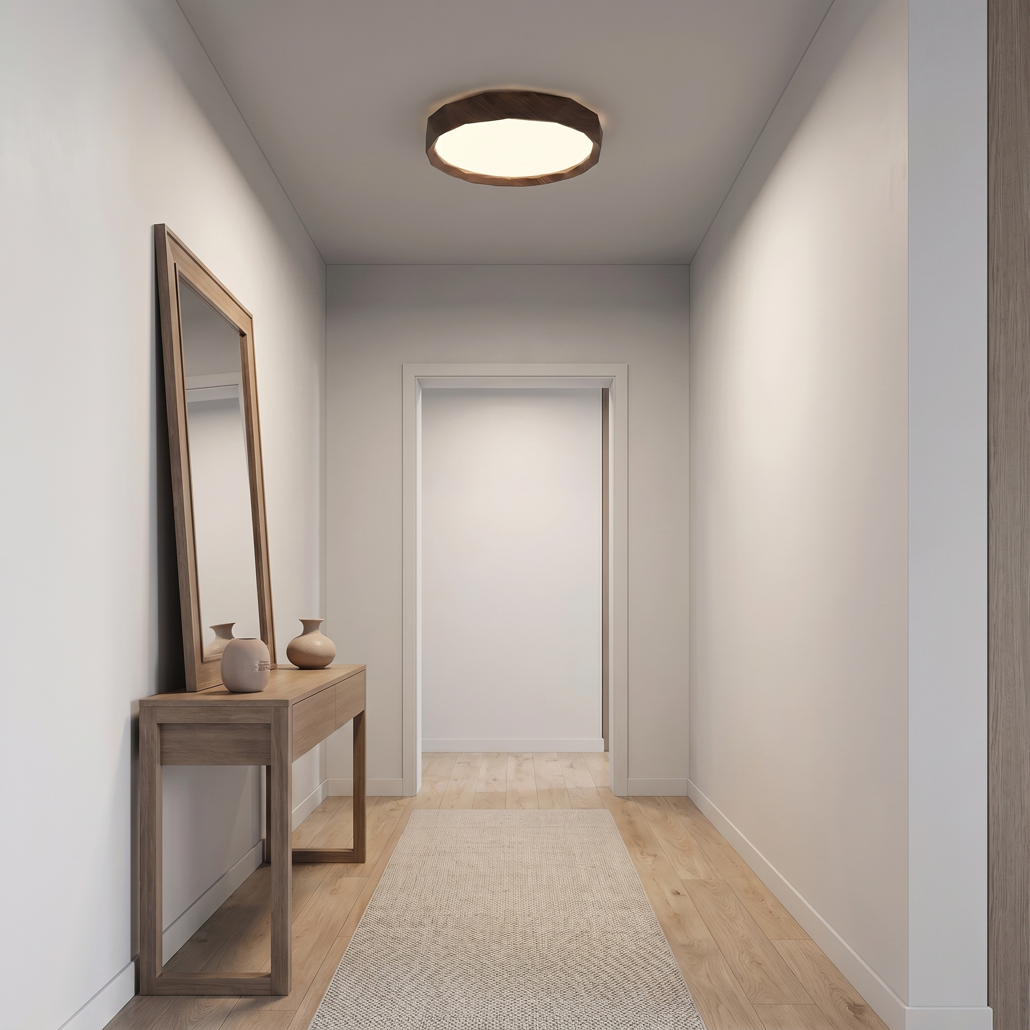 Nordic Walnut Flush Mount Ceiling Light Fixture with Dimmable LED