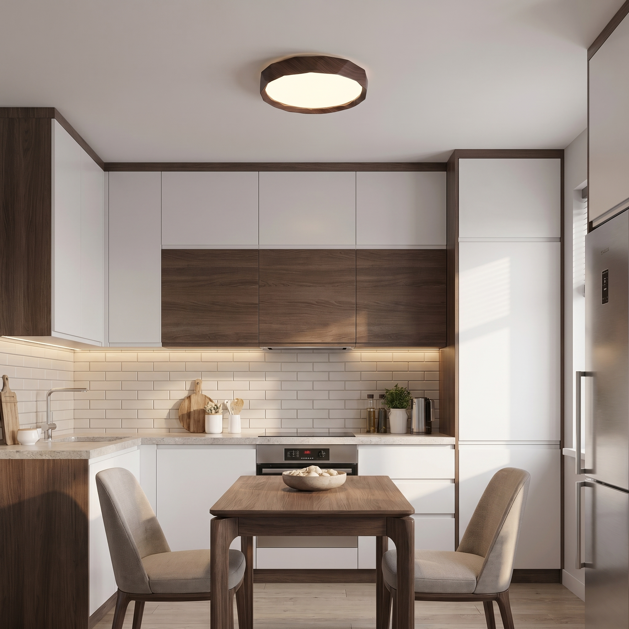 Nordic Walnut Flush Mount Ceiling Light Fixture with Dimmable LED