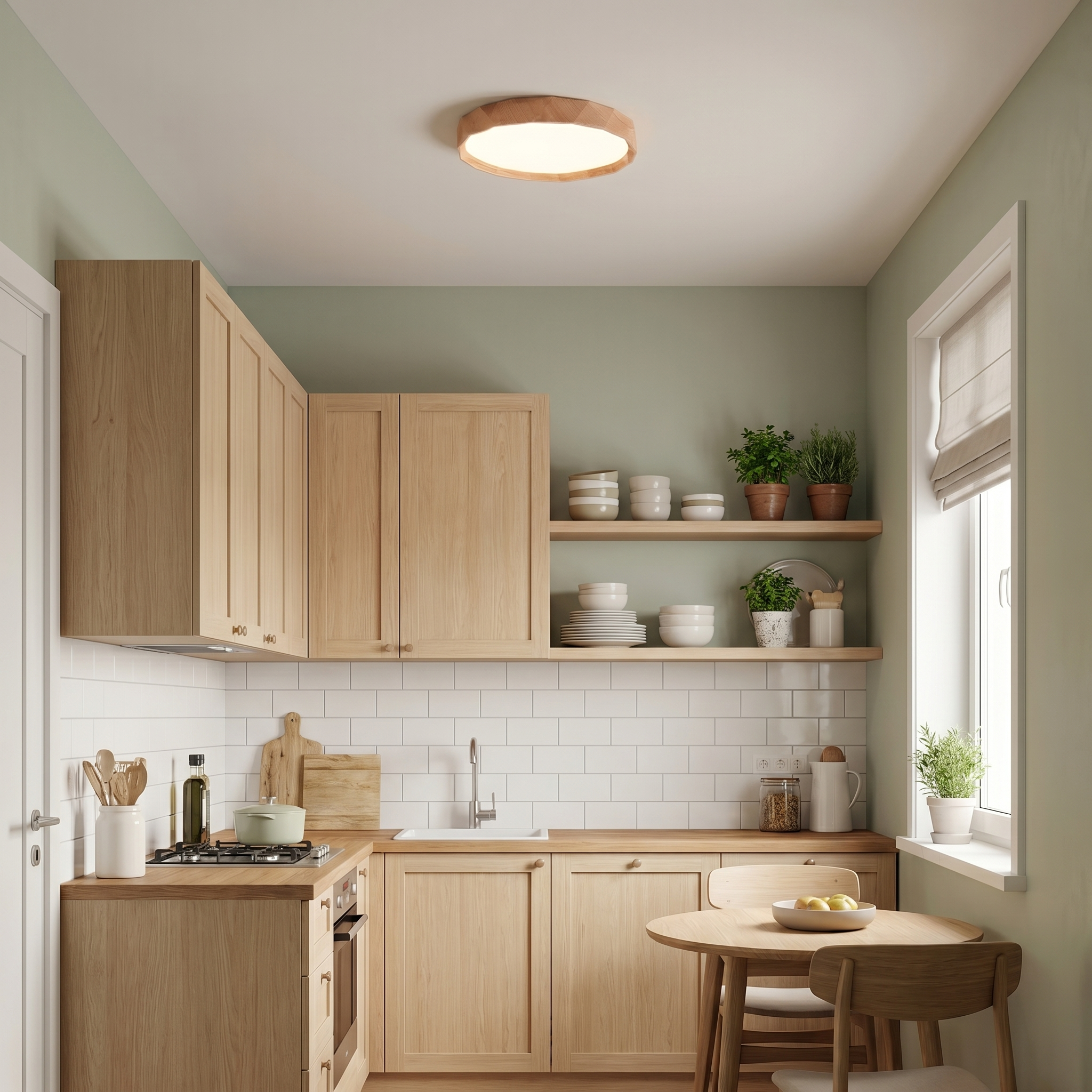 Nordic Walnut Flush Mount Ceiling Light Fixture with Dimmable LED