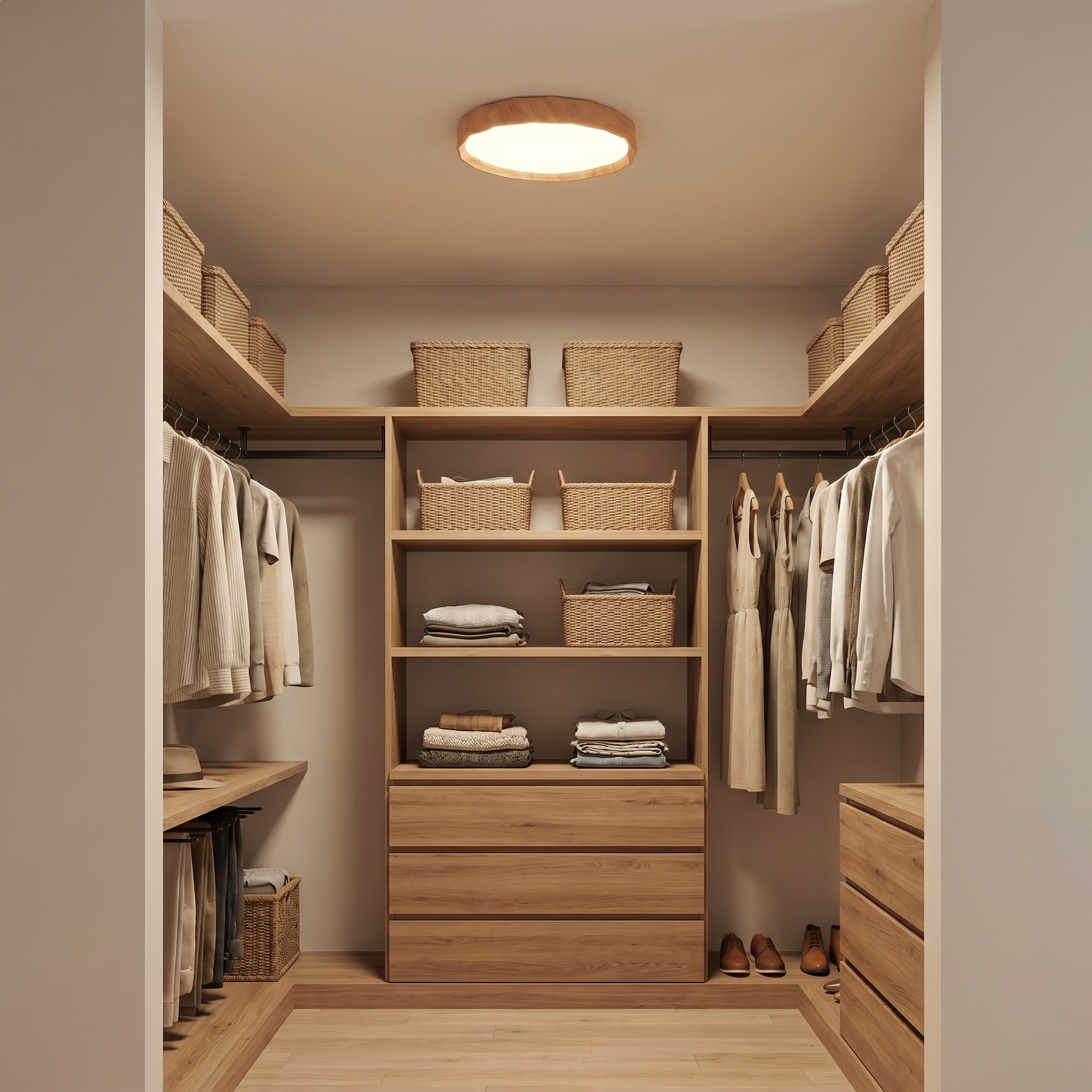 Nordic Walnut Flush Mount Ceiling Light Fixture with Dimmable LED