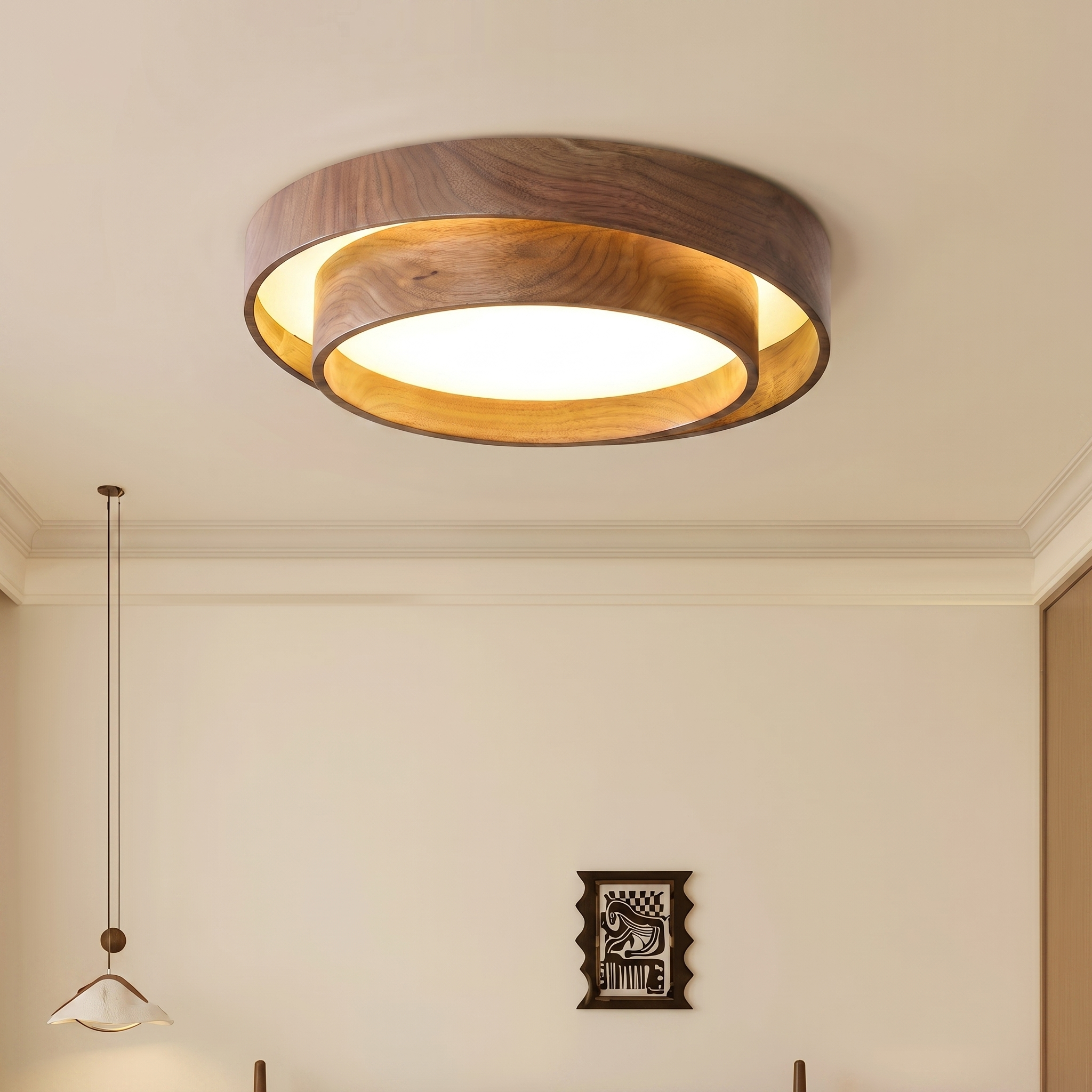 Nordic Walnut Grain LED Flush Mount Ceiling Light