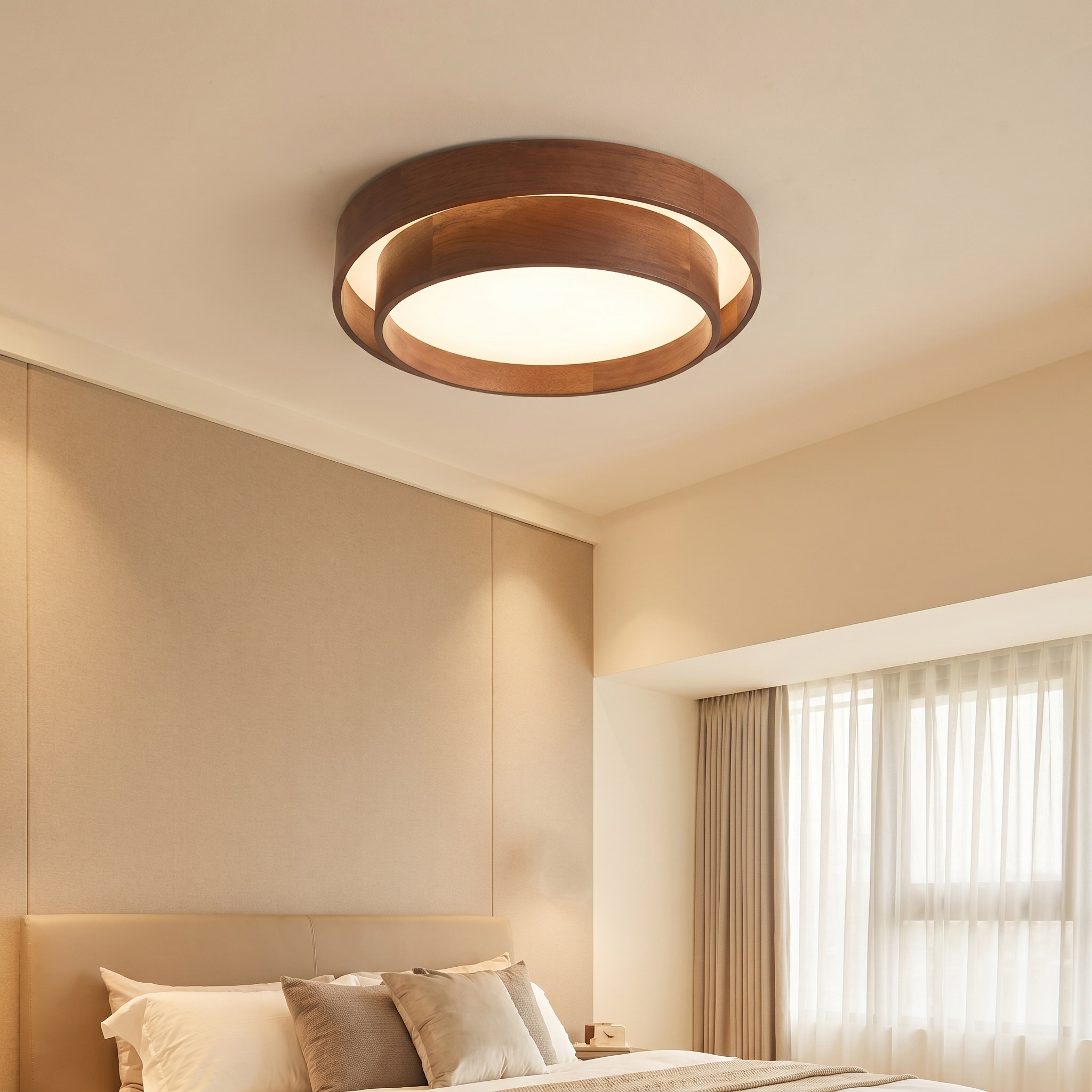 Nordic Walnut Grain LED Flush Mount Ceiling Light